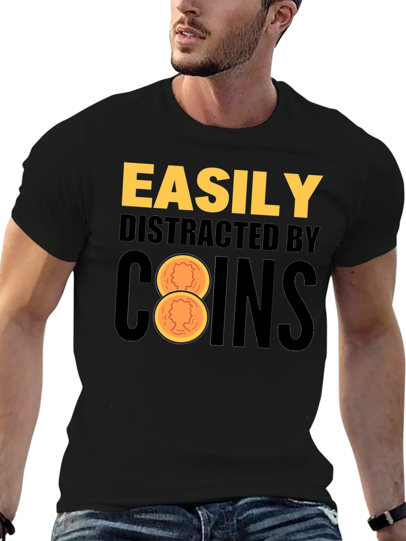 Easily Distracted By Coins Black T-Shirt