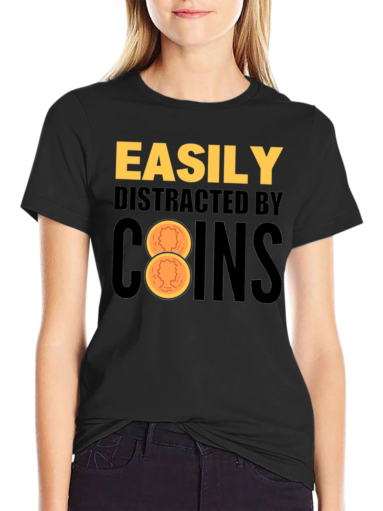 Easily Distracted By Coins Black T-Shirt