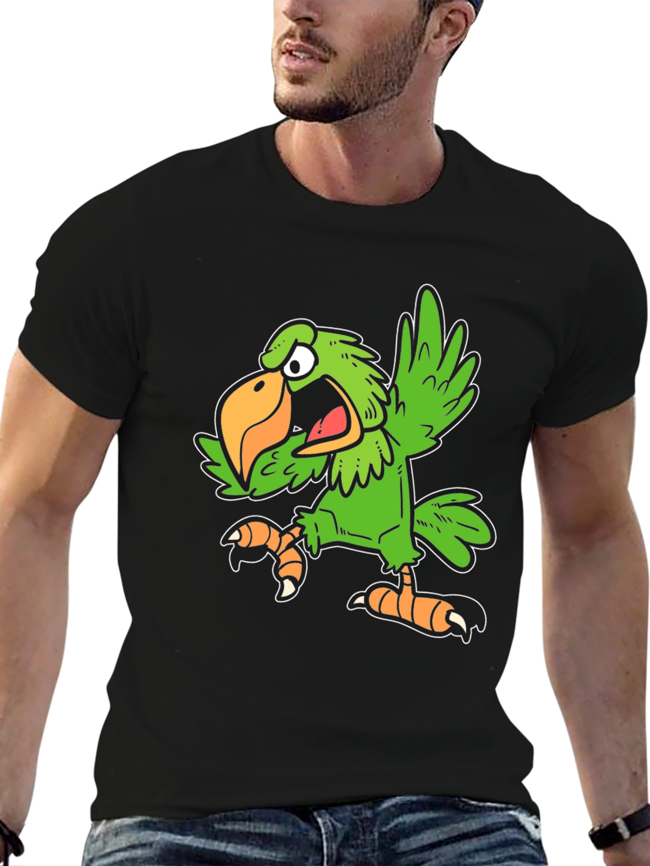 Funny Parrot Graphic Tee - Black Unisex T-Shirt