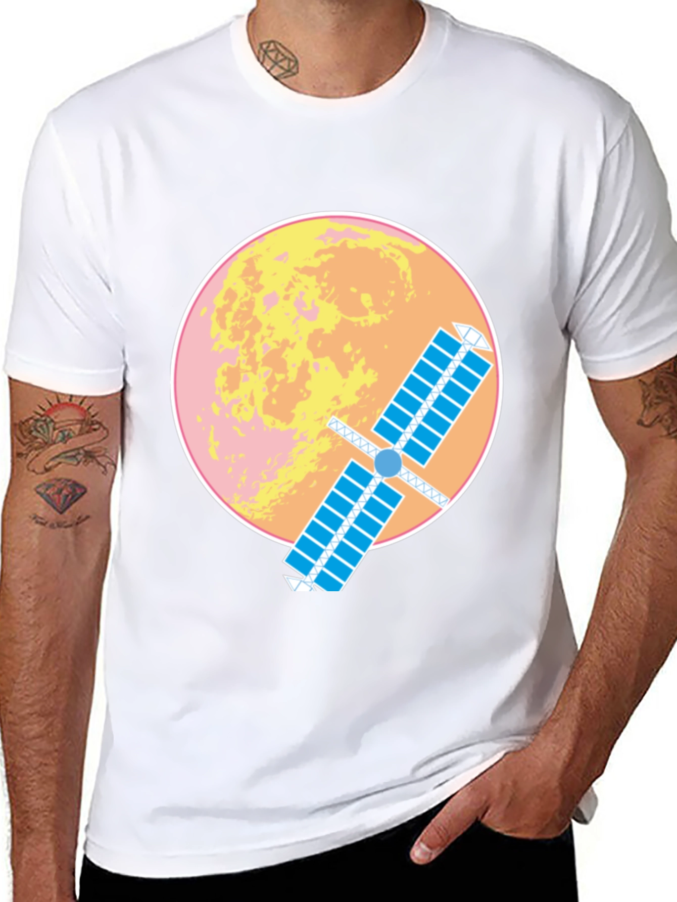 Space Satellite Graphic T-Shirt -  Black