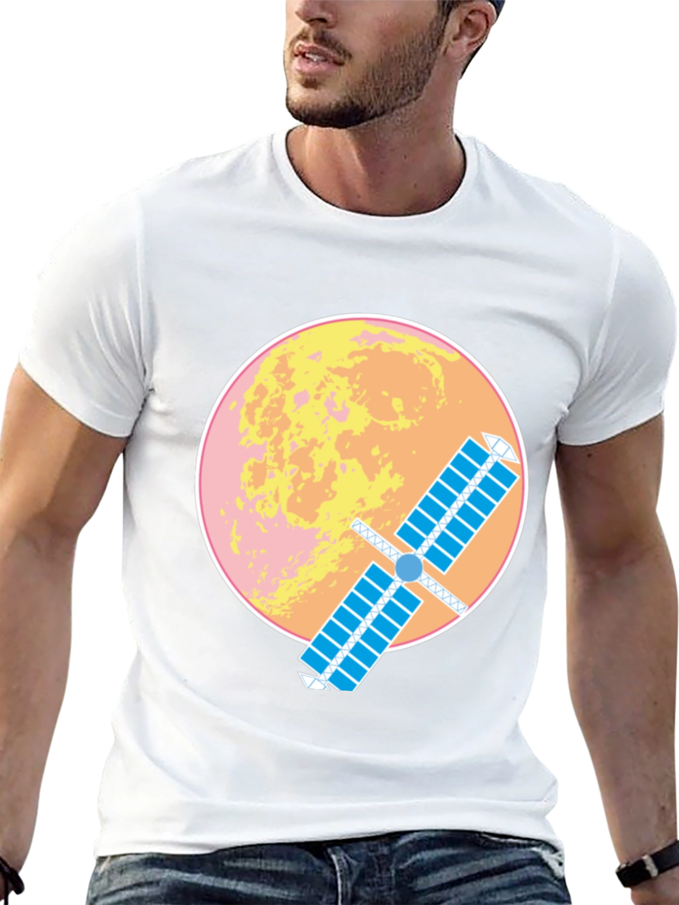 Space Satellite Graphic T-Shirt -  Black