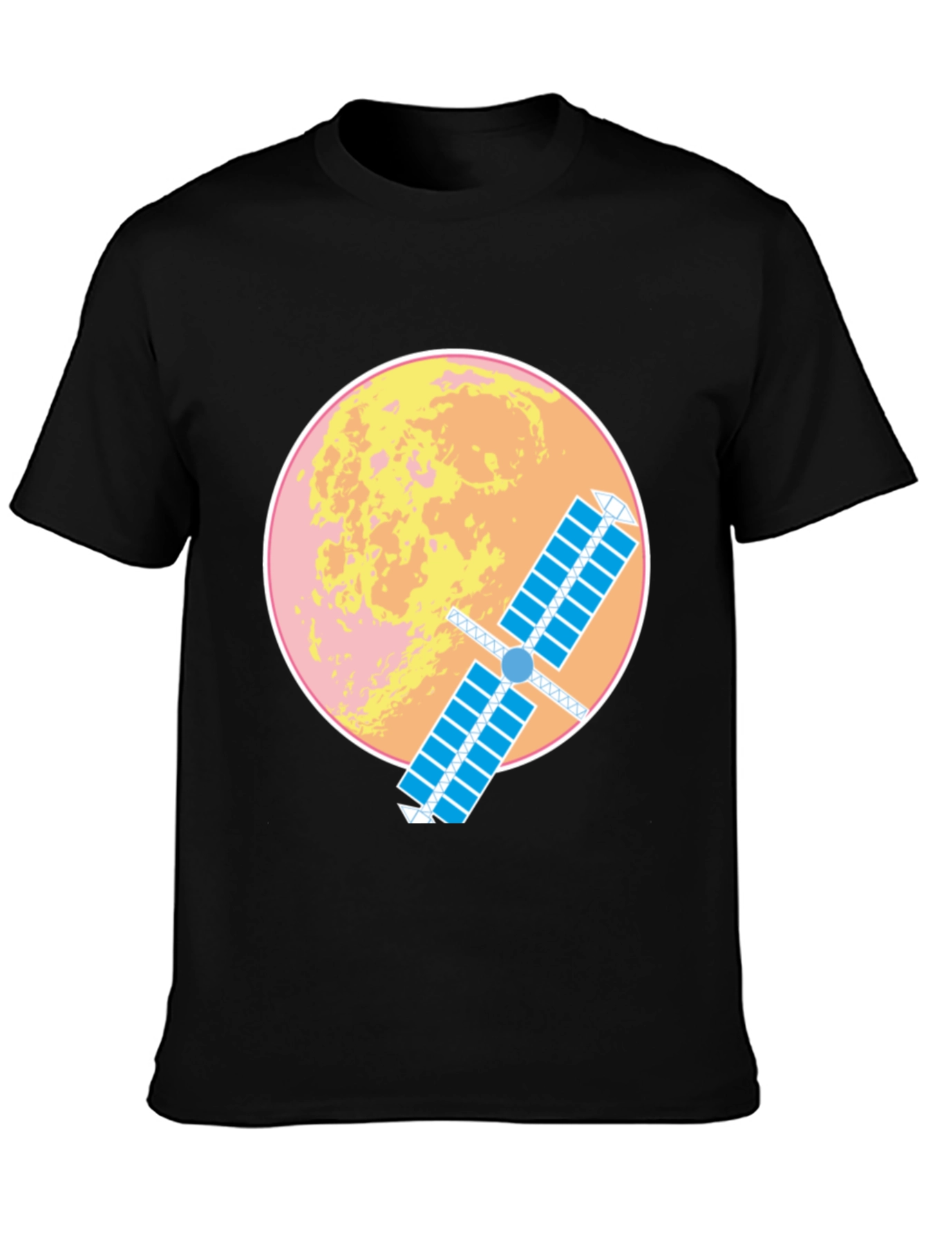 Space Satellite Graphic T-Shirt -  Black