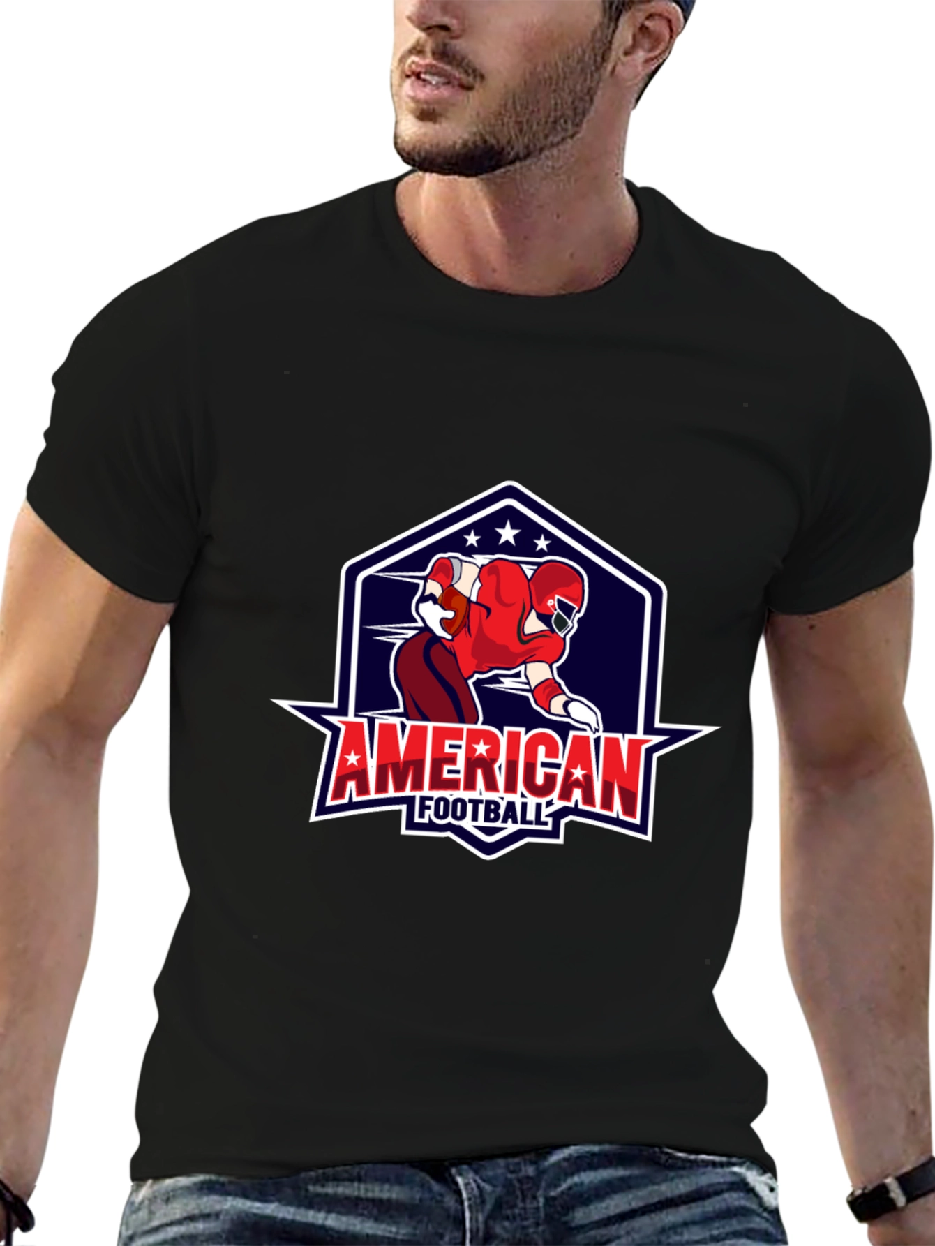 American Football Graphic Print Black T-Shirt