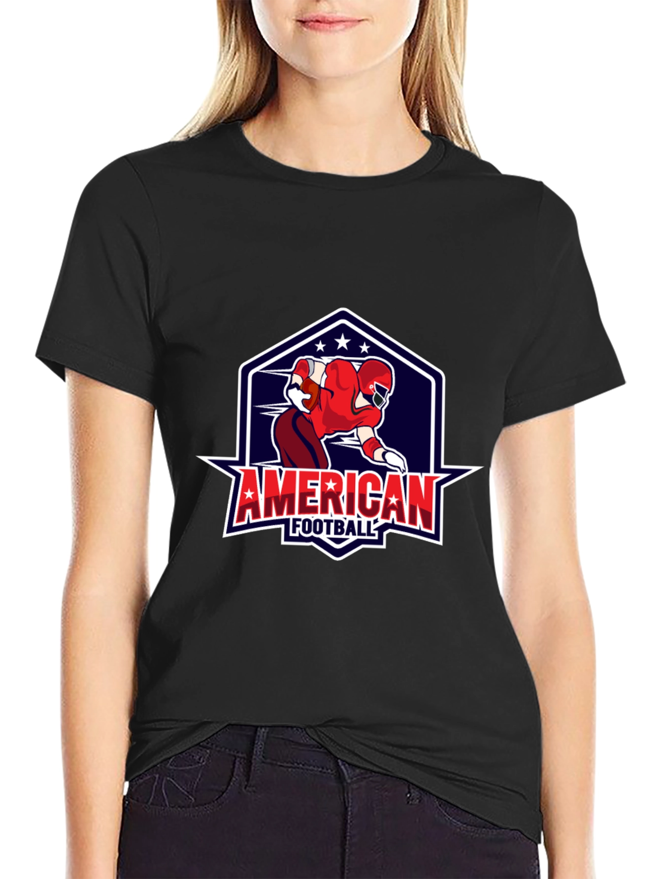American Football Graphic Print Black T-Shirt