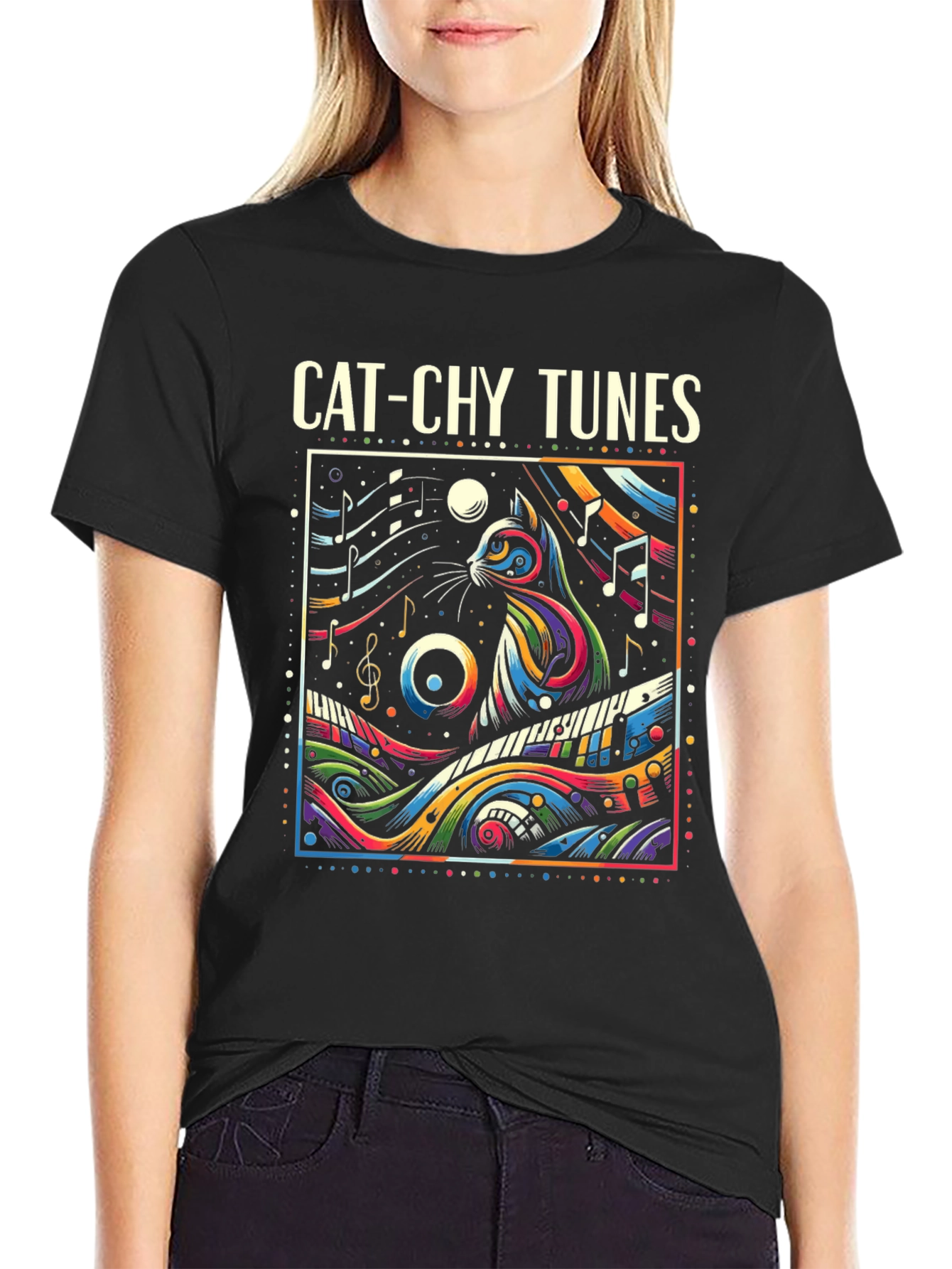 Cat-chy Tunes Graphic T-Shirt
