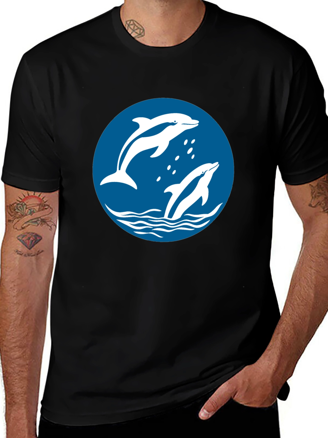 Dolphin Graphic Print Crew Neck T-Shirt