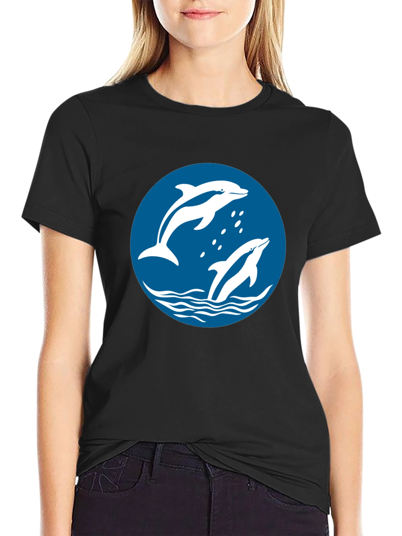 Dolphin Graphic Print Crew Neck T-Shirt