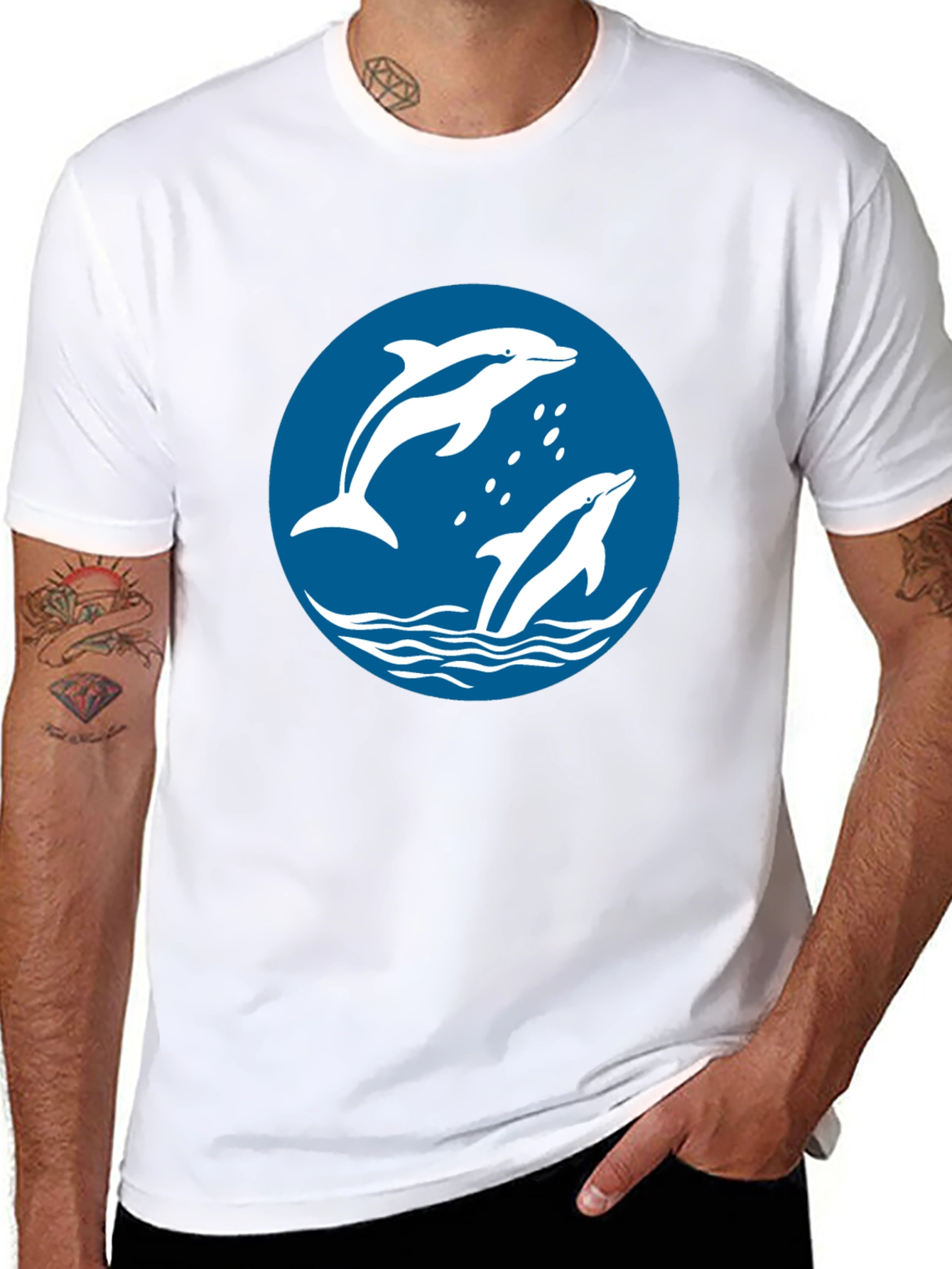 Dolphin Graphic Print Crew Neck T-Shirt