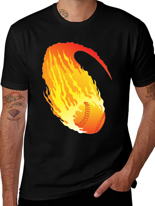 Fiery Baseball Graphic Tee - Black Cotton Shirt