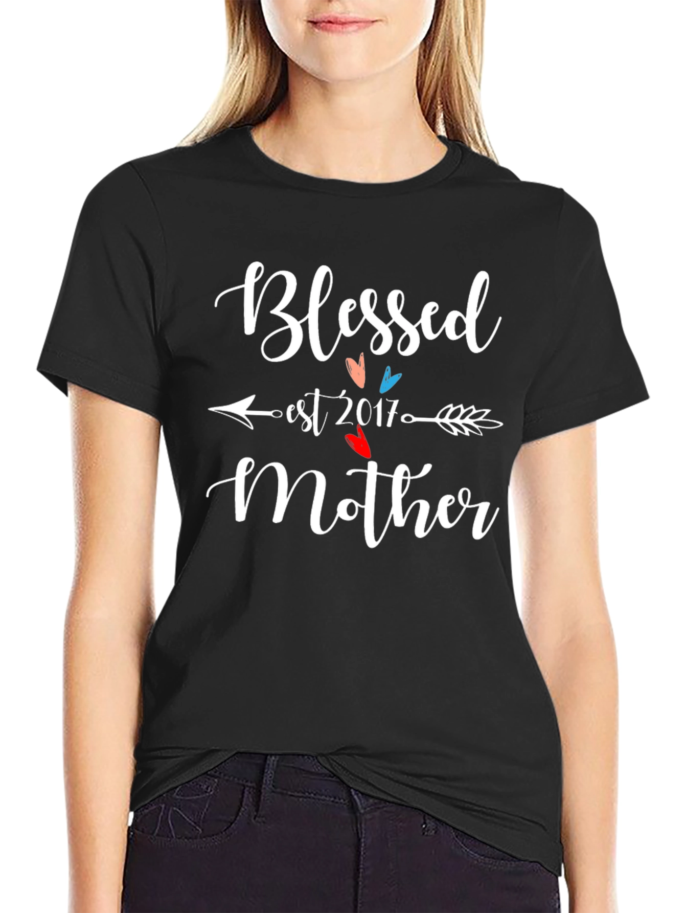 Blessed Mother Est. 2017 Black Graphic T-Shirt