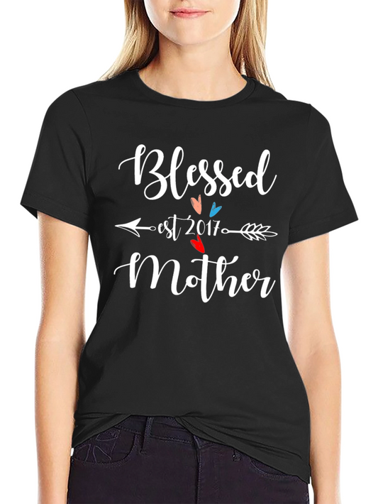 Blessed Mother Est. 2017 Black Graphic T-Shirt