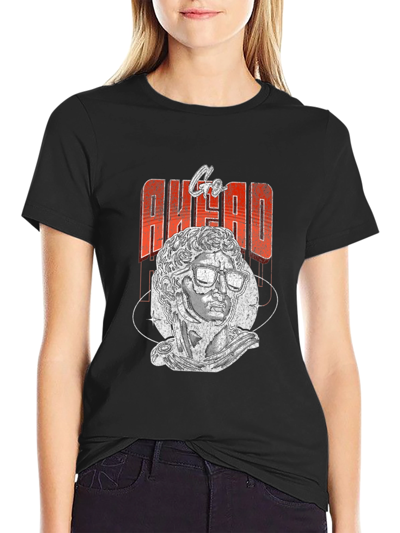 Go Ahead Graphic Tee - Cool Statue Design
