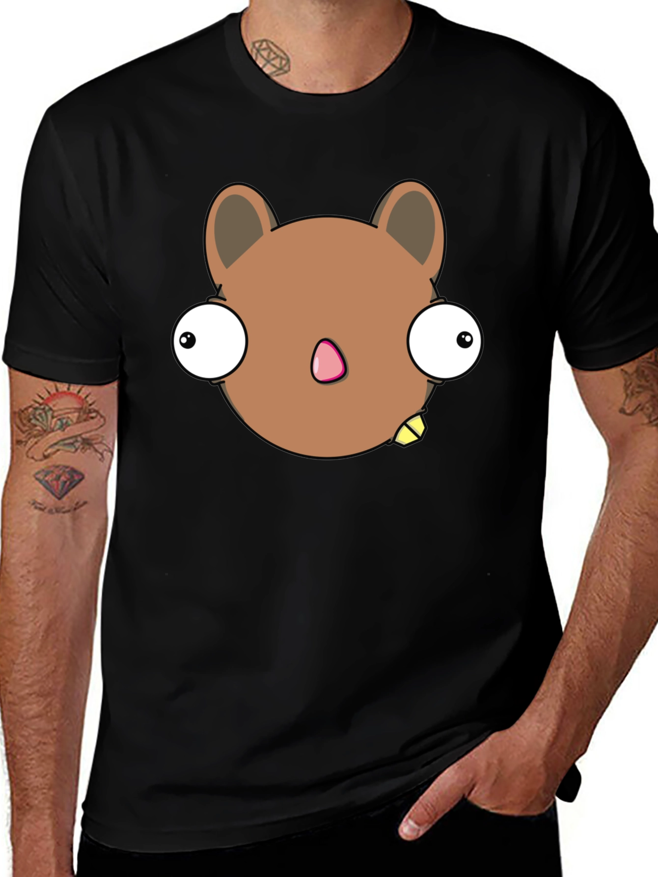 Funny Cartoon Animal Black Graphic T-Shirt