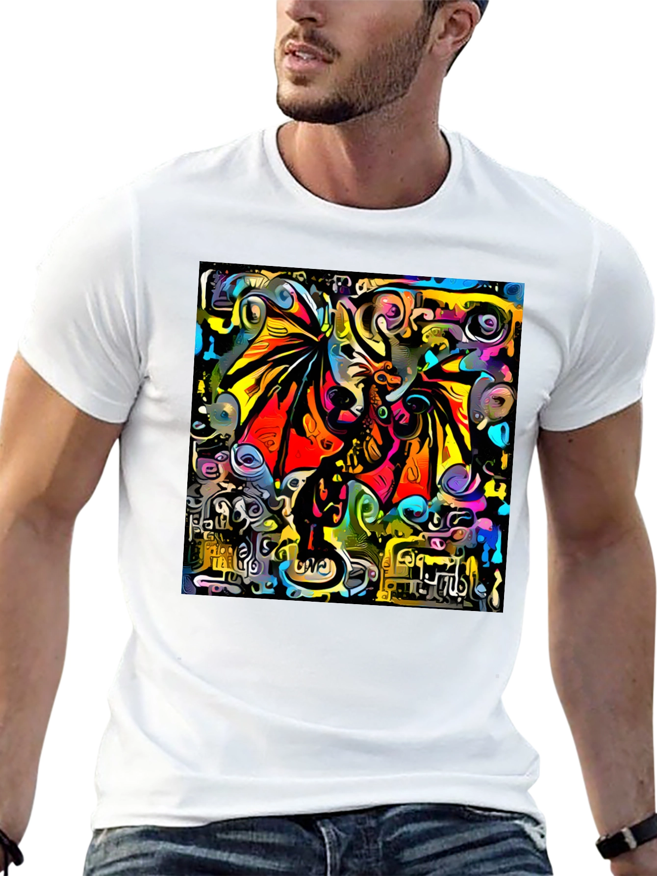 Abstract Dragon Graphic Tee - Artistic Style