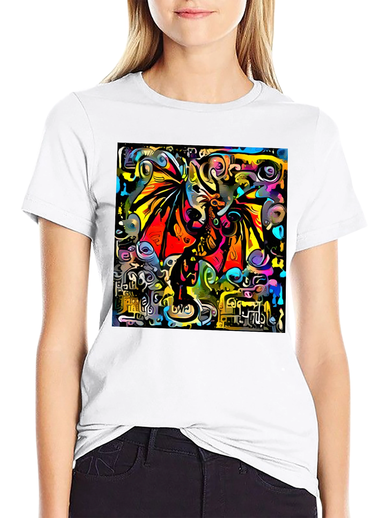 Abstract Dragon Graphic Tee - Artistic Style