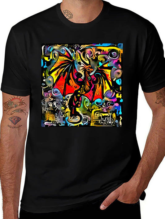 Abstract Dragon Graphic Tee - Artistic Style