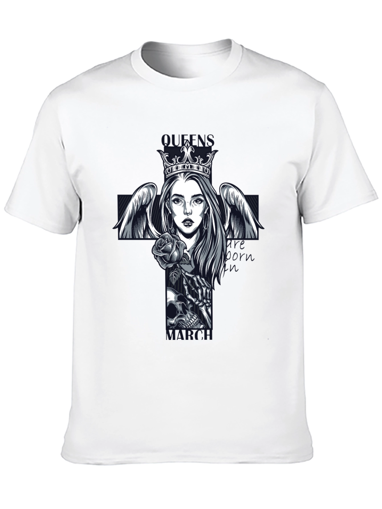 Queen Angel Skull Rose Graphic T-Shirt