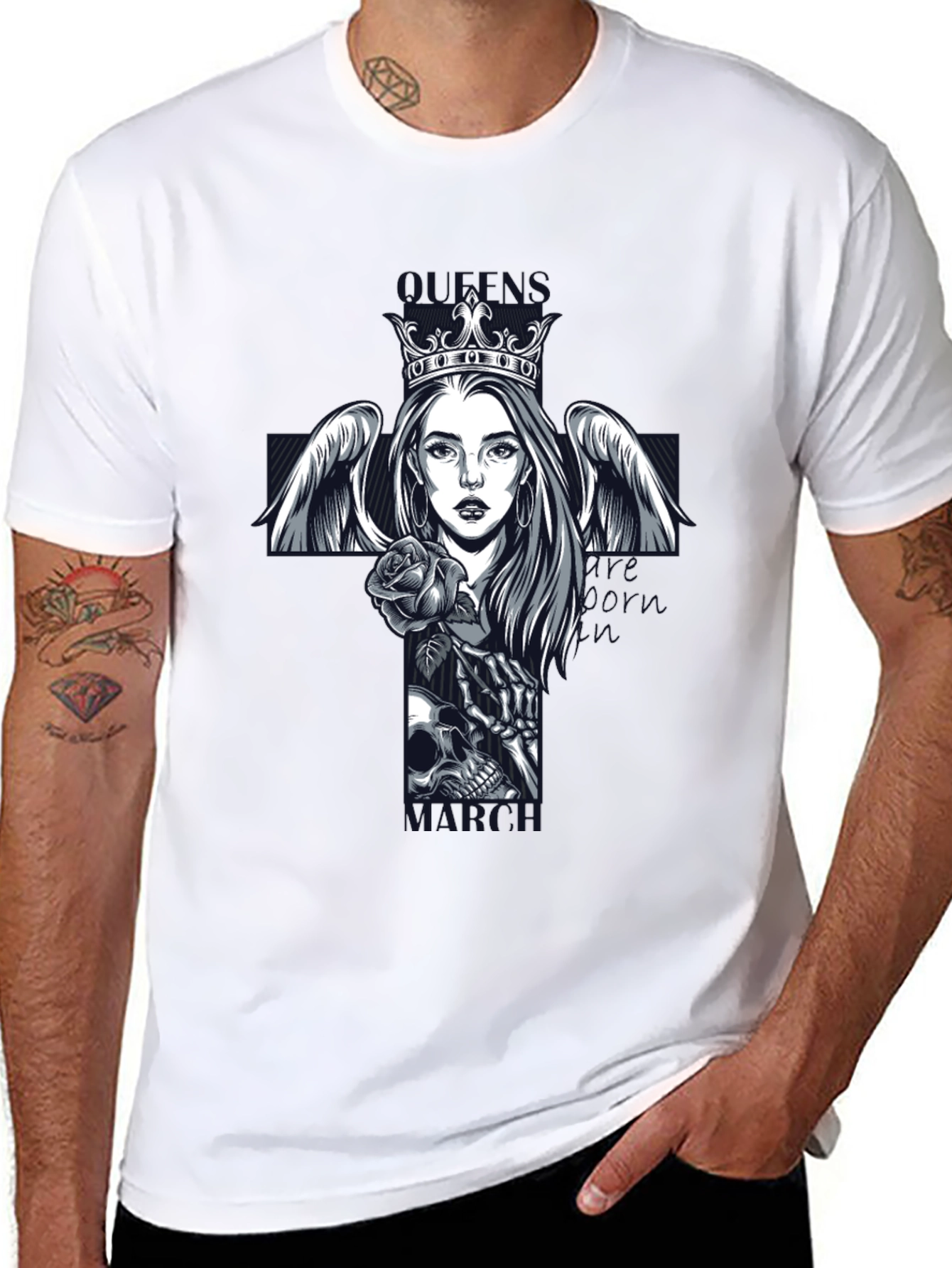 Queen Angel Skull Rose Graphic T-Shirt