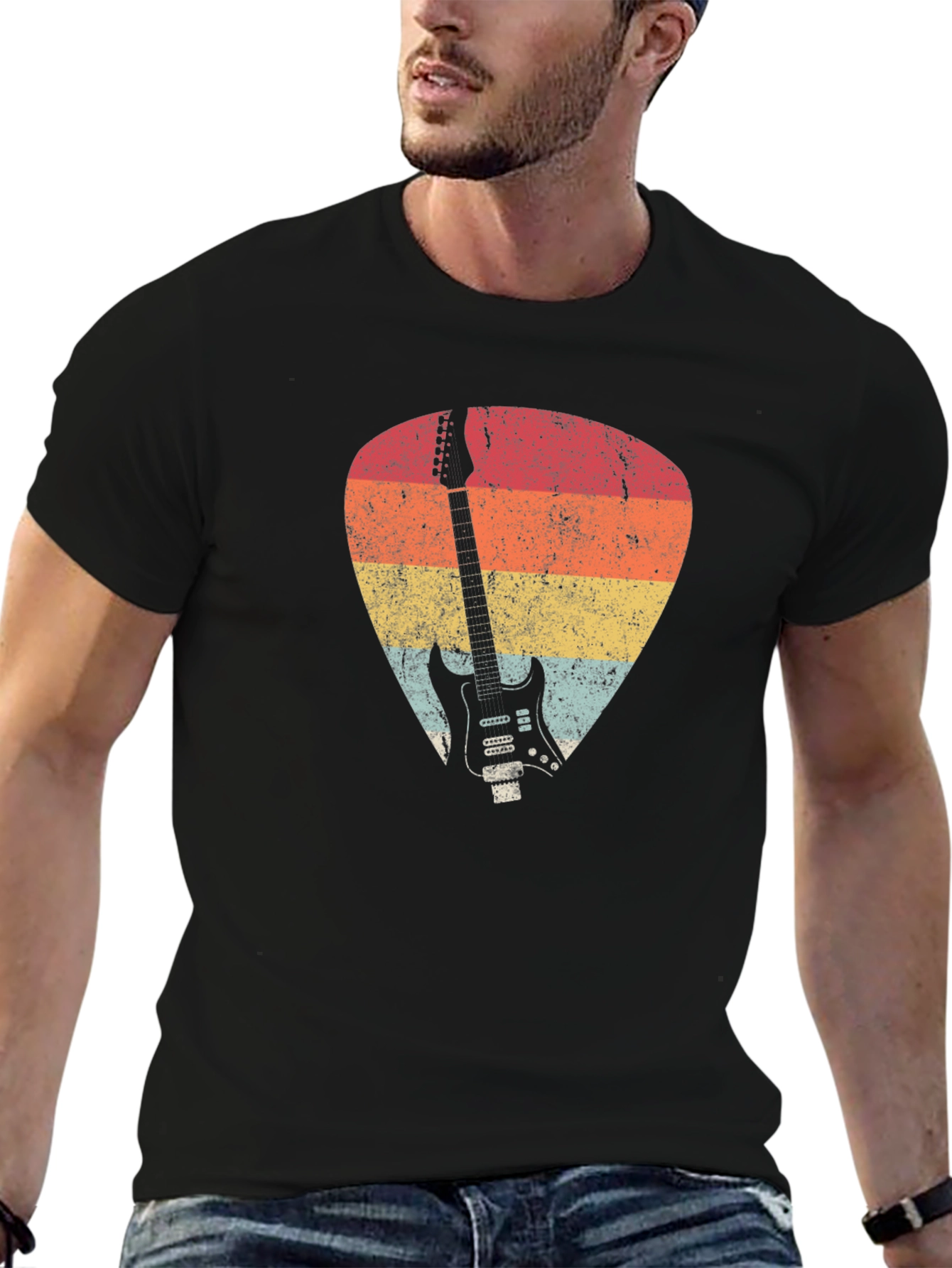 Retro Guitar Pick Graphic Tee - Black