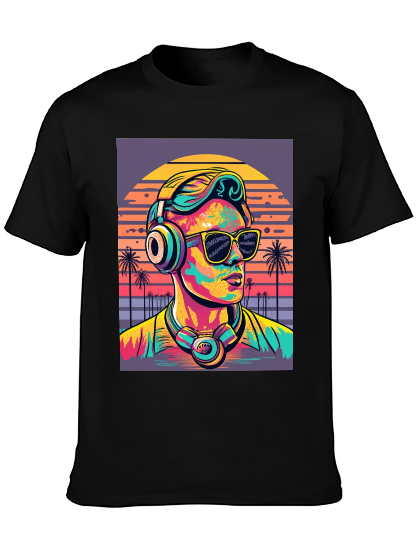 Retro Sunset DJ T-Shirt: Vibrant 80s Style