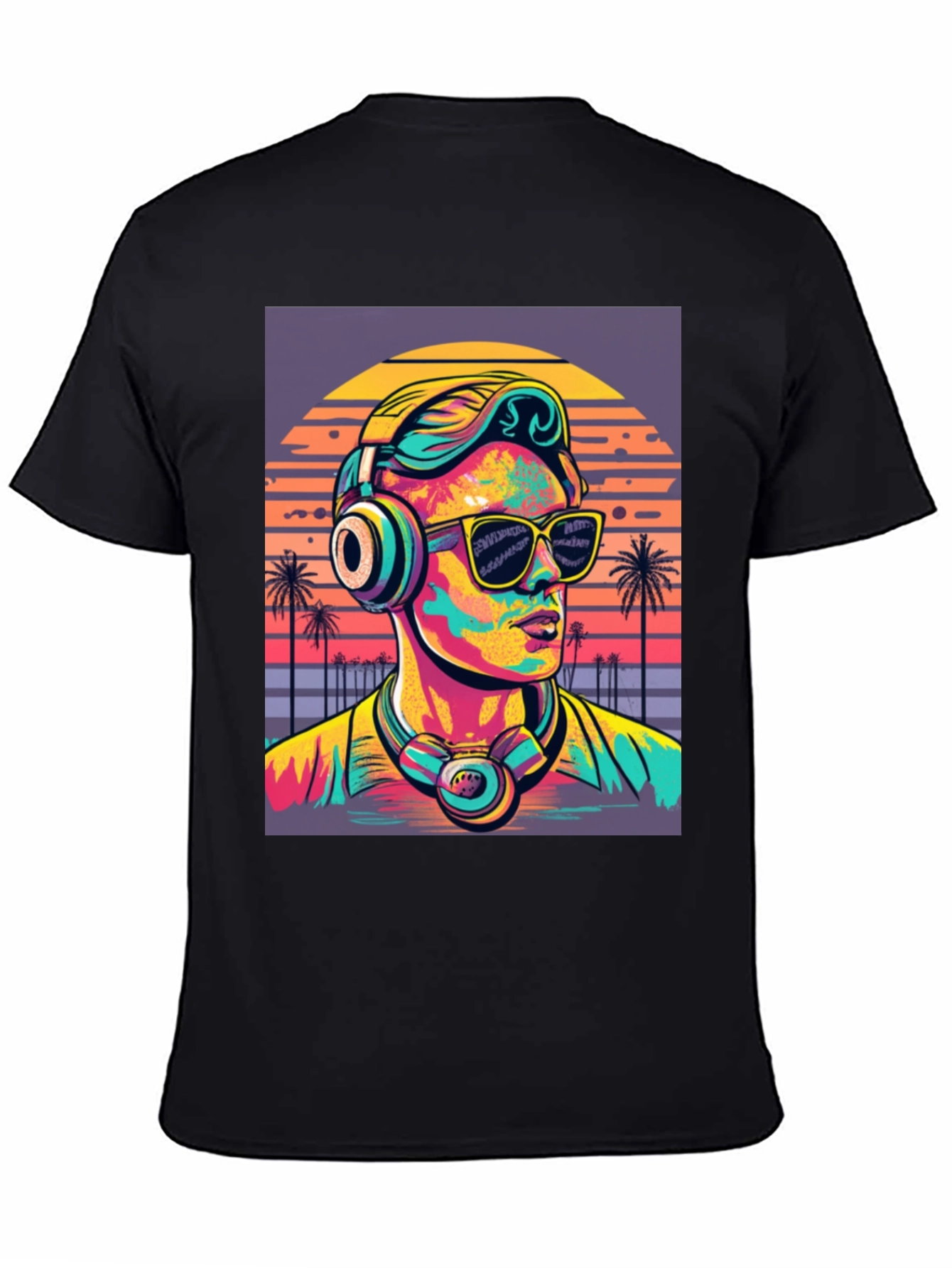 Retro Sunset DJ T-Shirt: Vibrant 80s Style