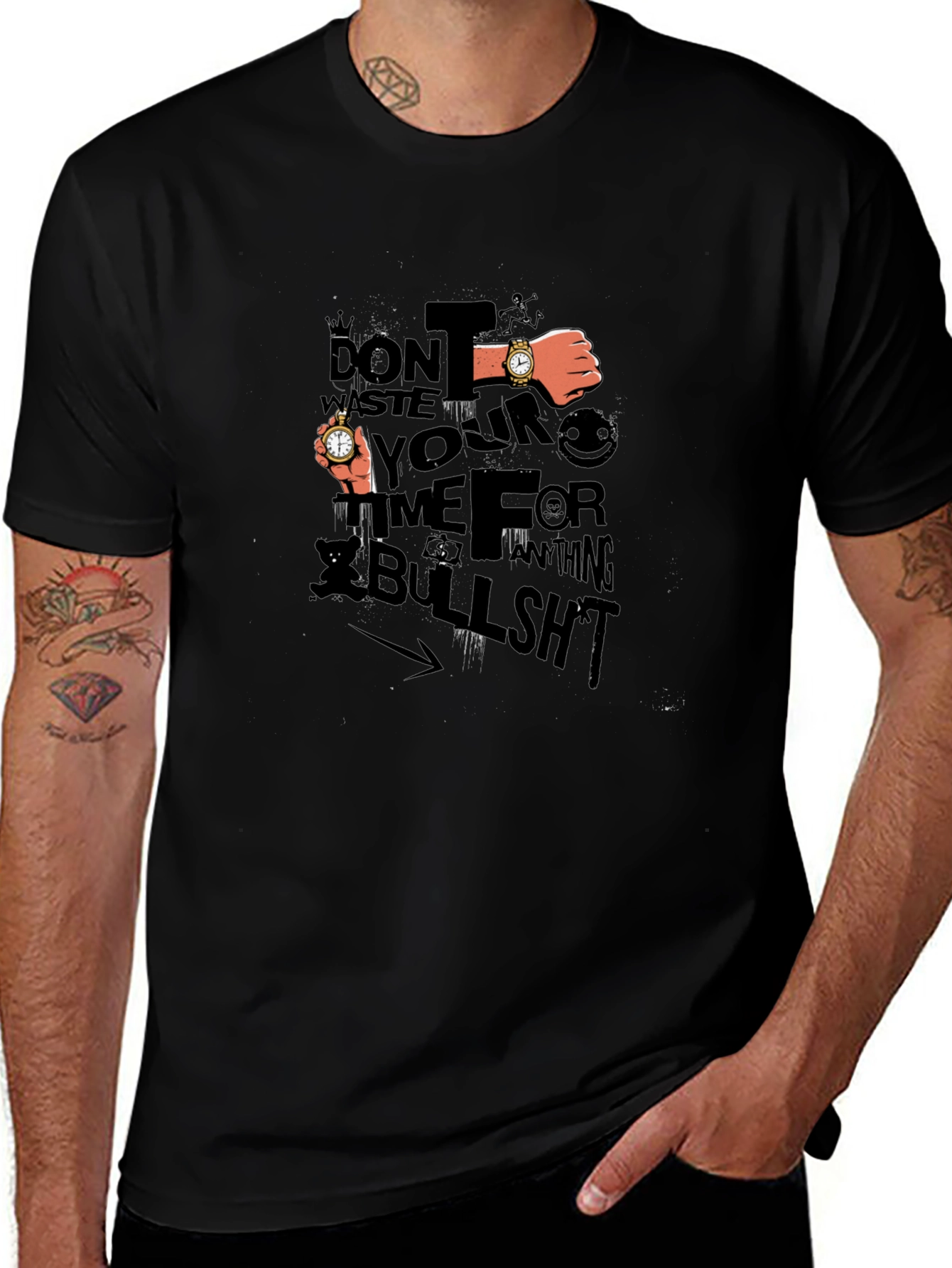 Mens Black Graphic Tee: Dont Waste Your Time