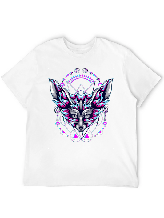 Geometric Fox Graphic Print Black T-Shirt