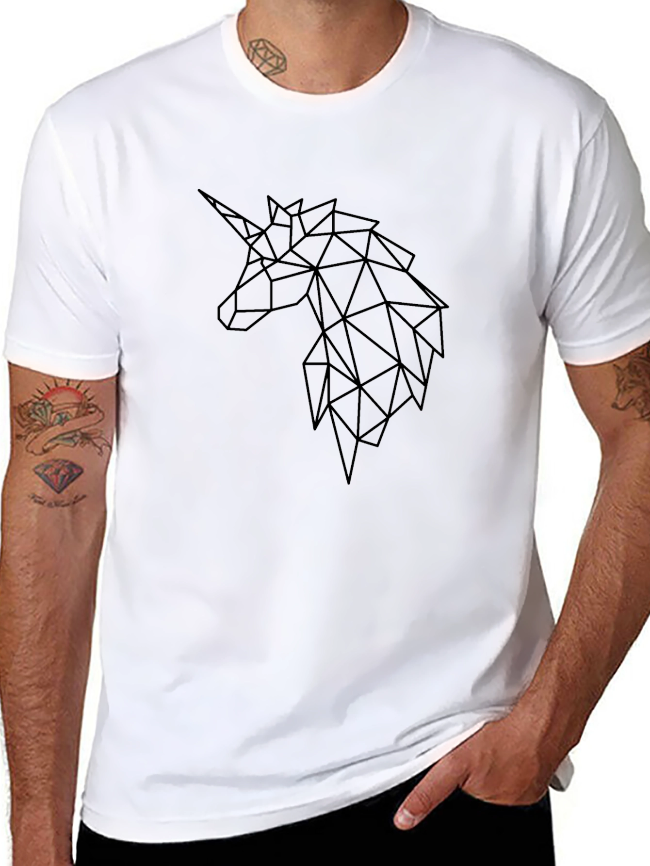 Geometric Unicorn Graphic T-Shirt - Black