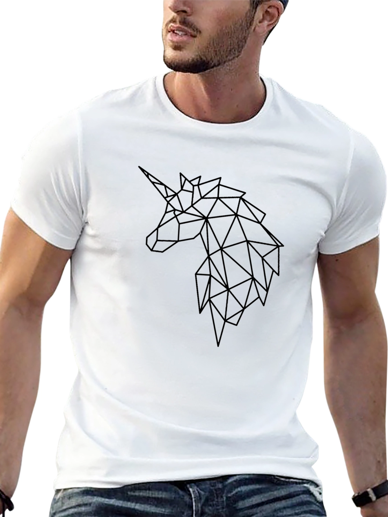 Geometric Unicorn Graphic T-Shirt - Black