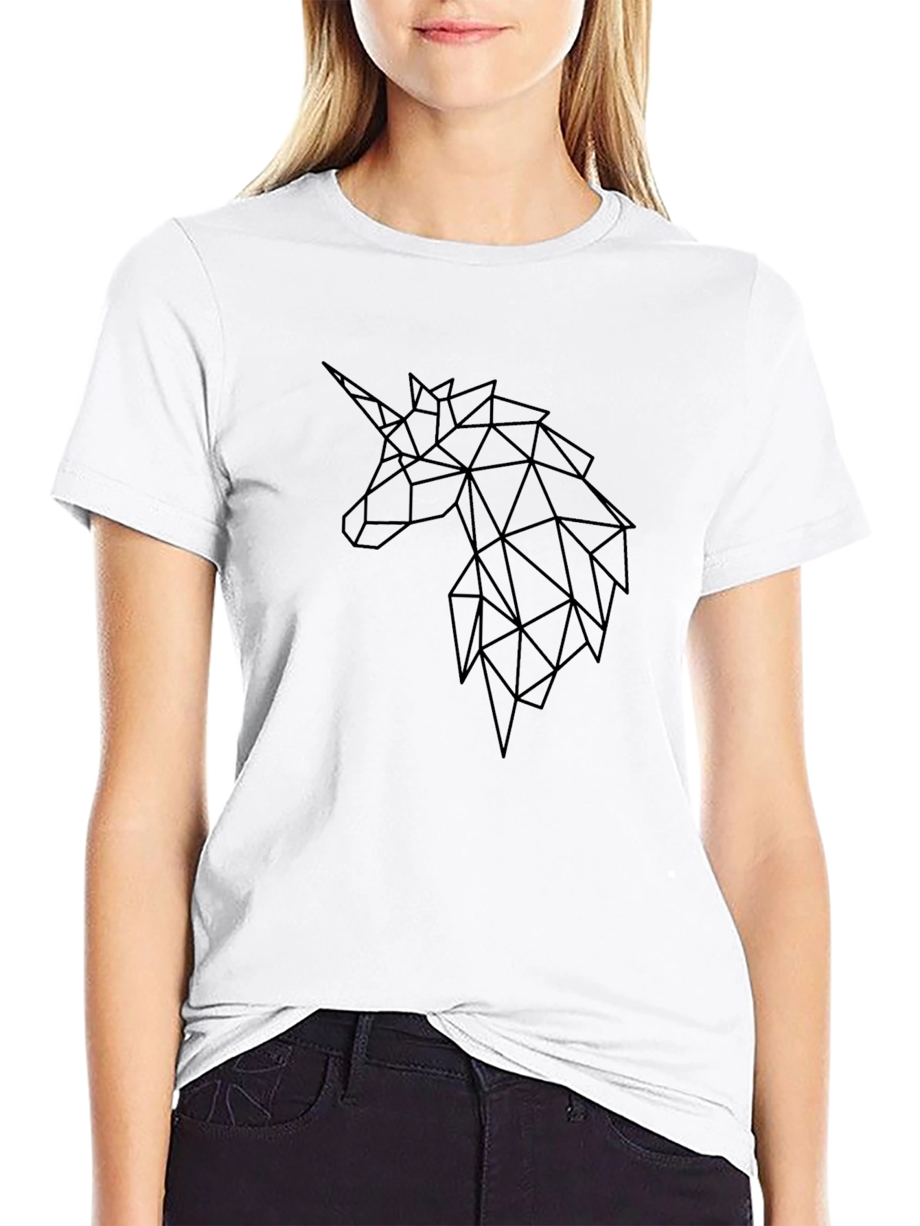 Geometric Unicorn Graphic T-Shirt - Black