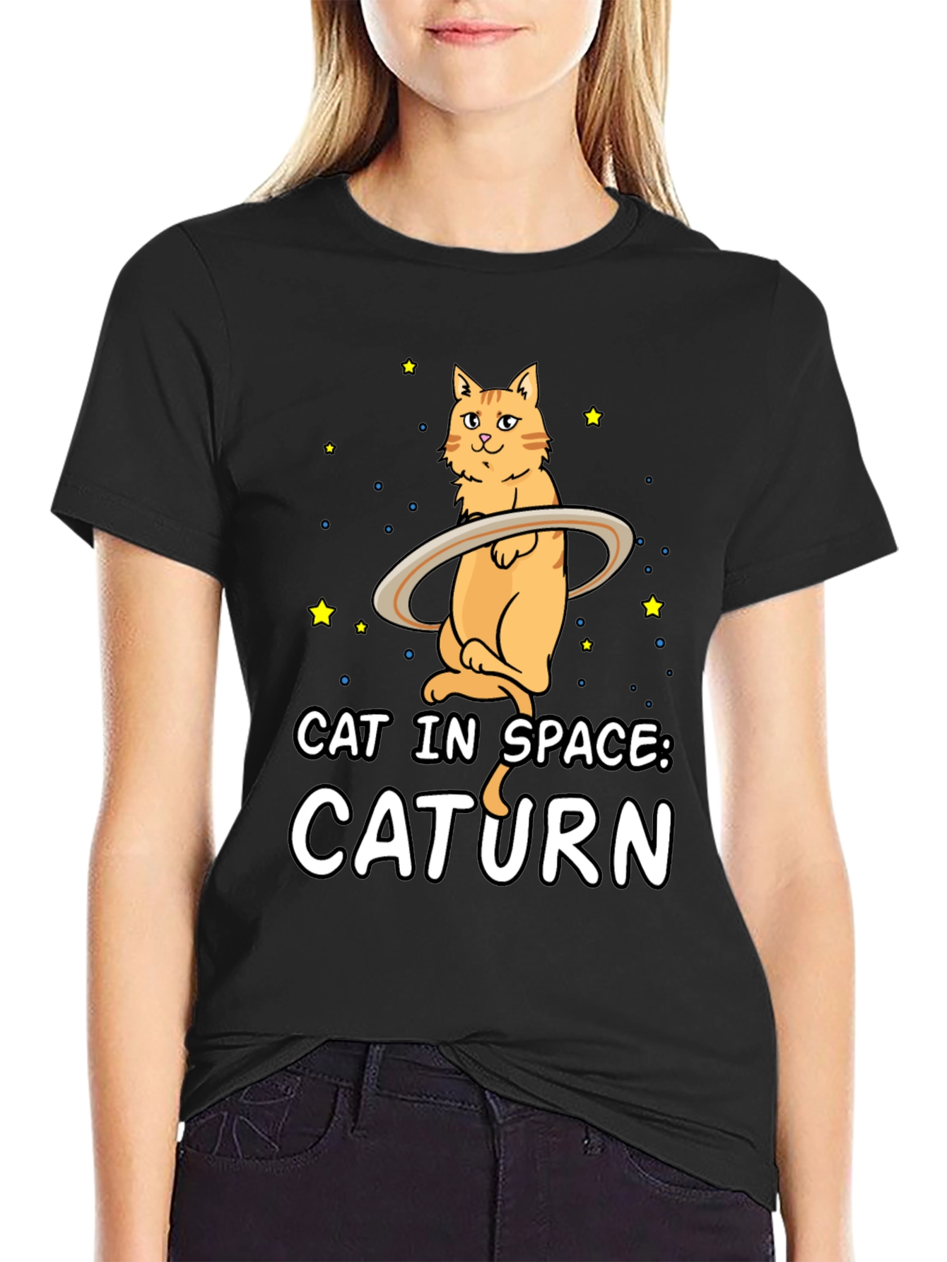 Caturn T-Shirt: Cat in Space Funny Graphic Tee