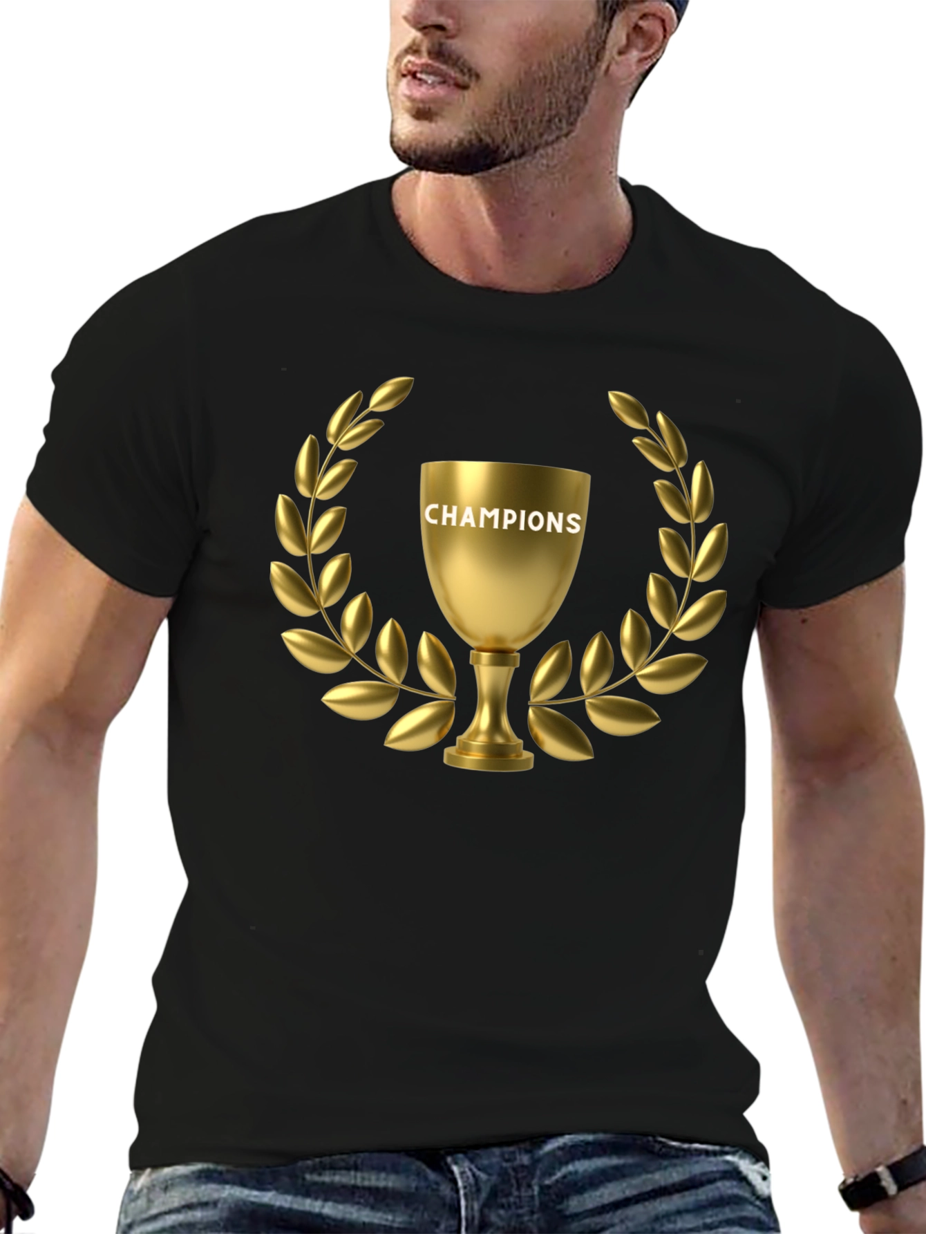 Champions Trophy Graphic Tee - Black Cotton T-Shirt