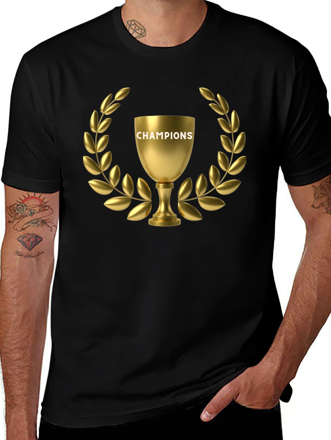 Champions Trophy Graphic Tee - Black Cotton T-Shirt