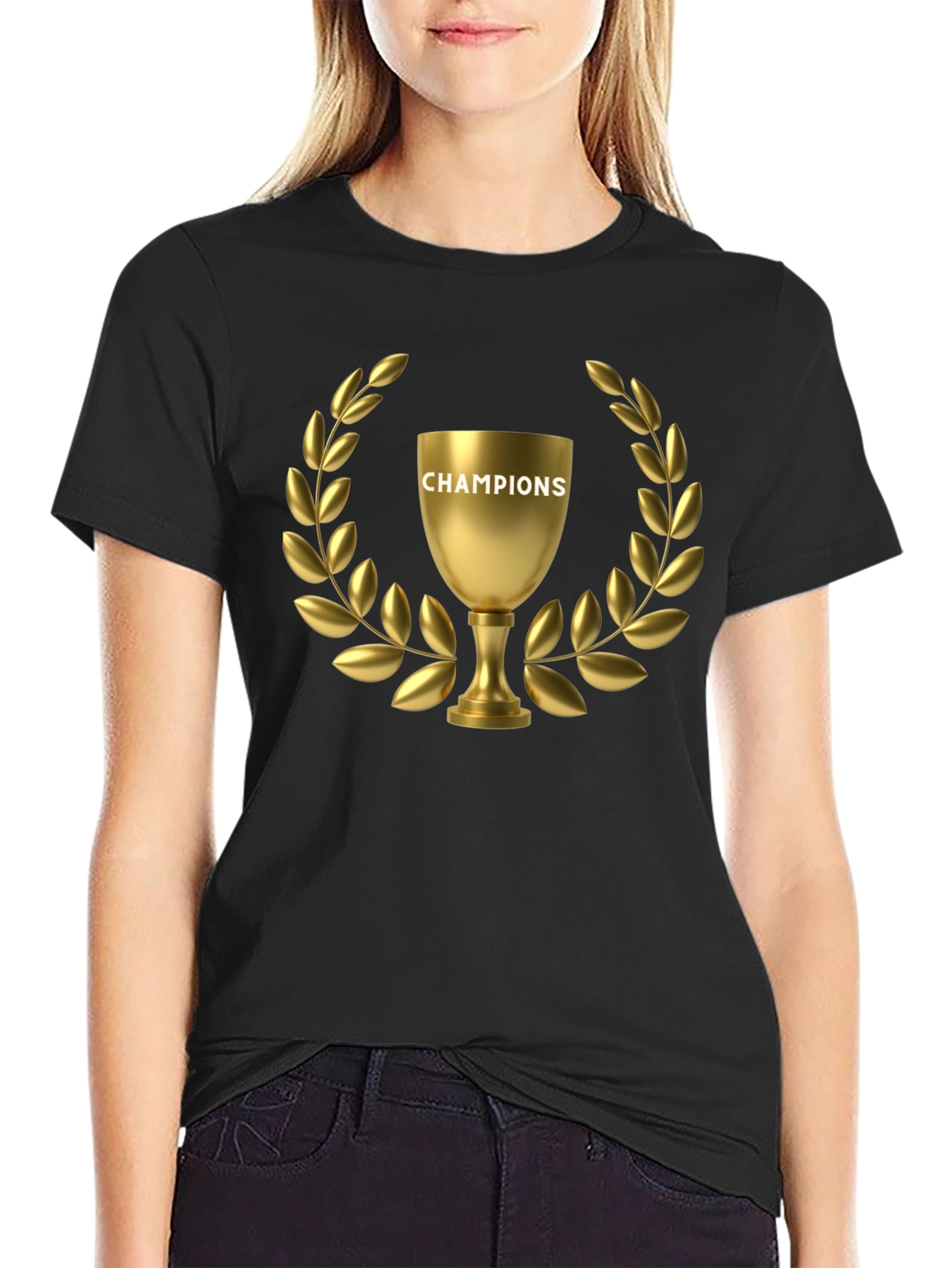 Champions Trophy Graphic Tee - Black Cotton T-Shirt