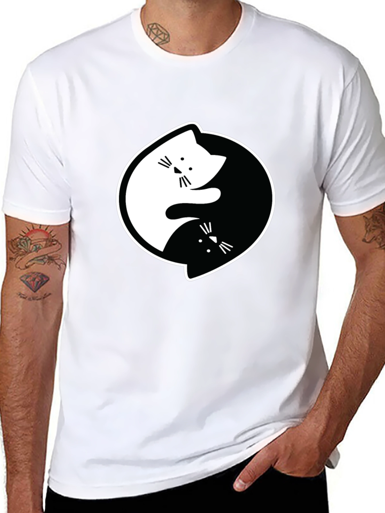 Yin Yang Cats Black Graphic T-Shirt