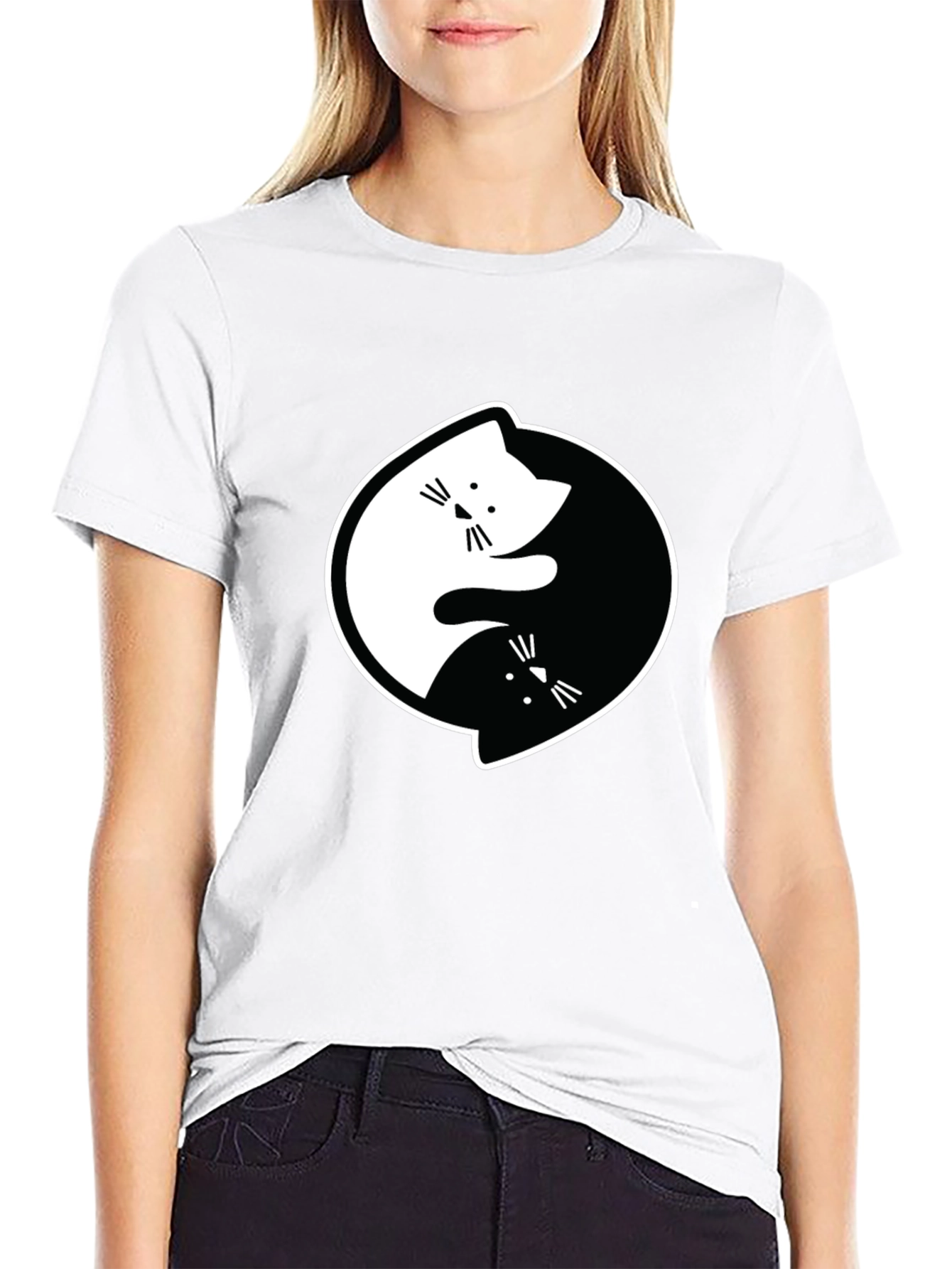 Yin Yang Cats Black Graphic T-Shirt