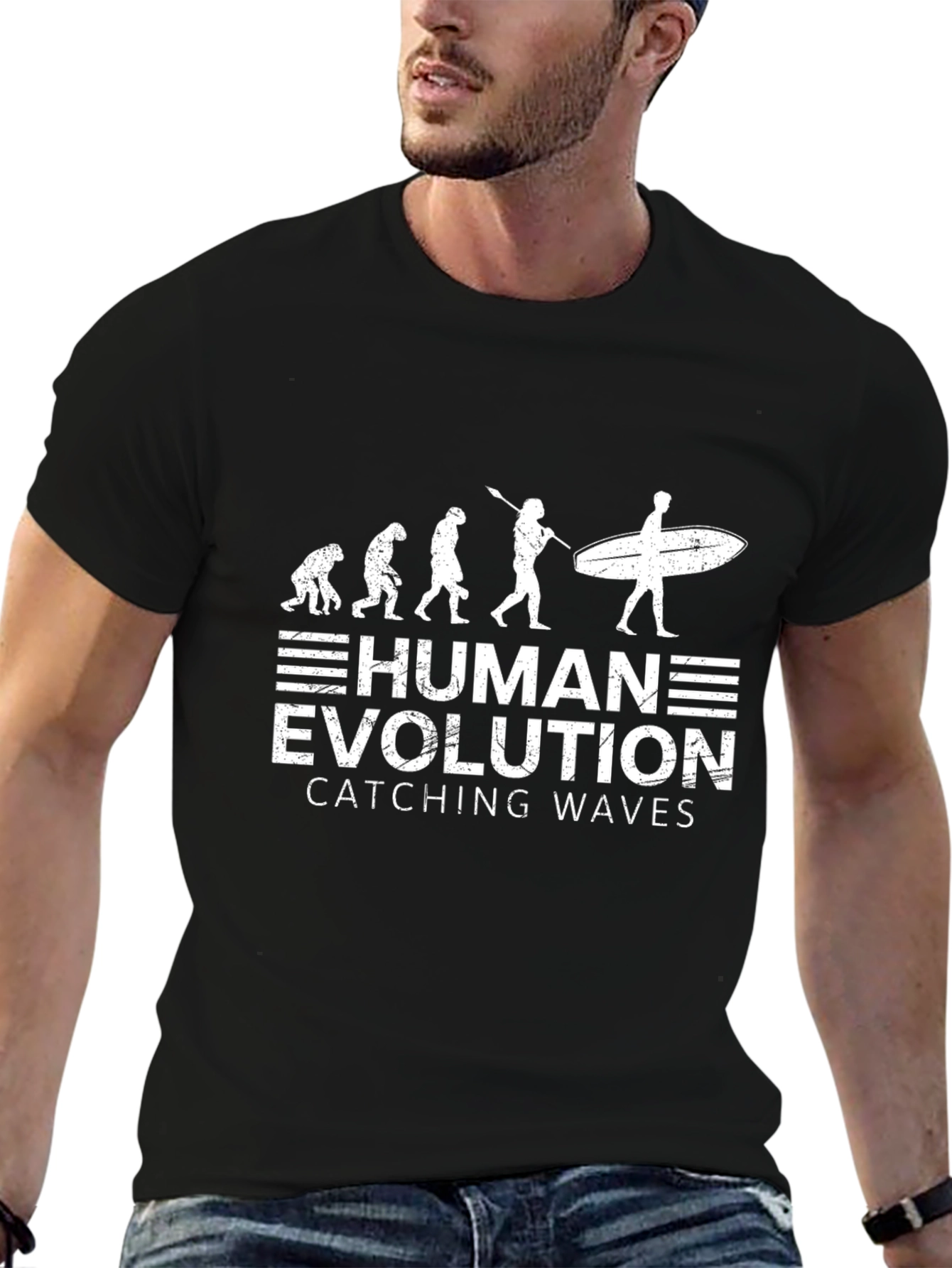 Human Evolution Surfing Graphic Tee - Black