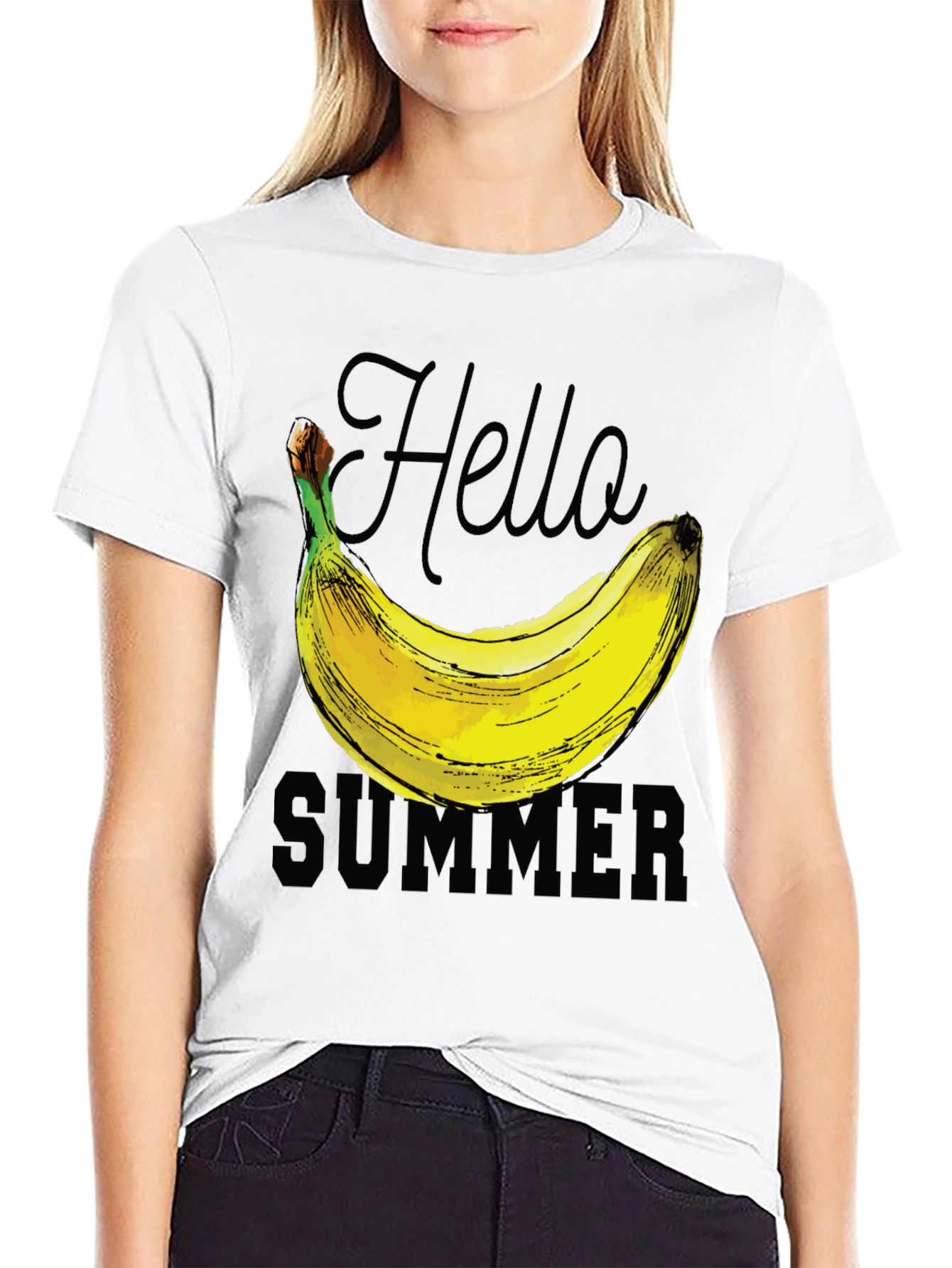 Hello Summer Banana Graphic T-Shirt