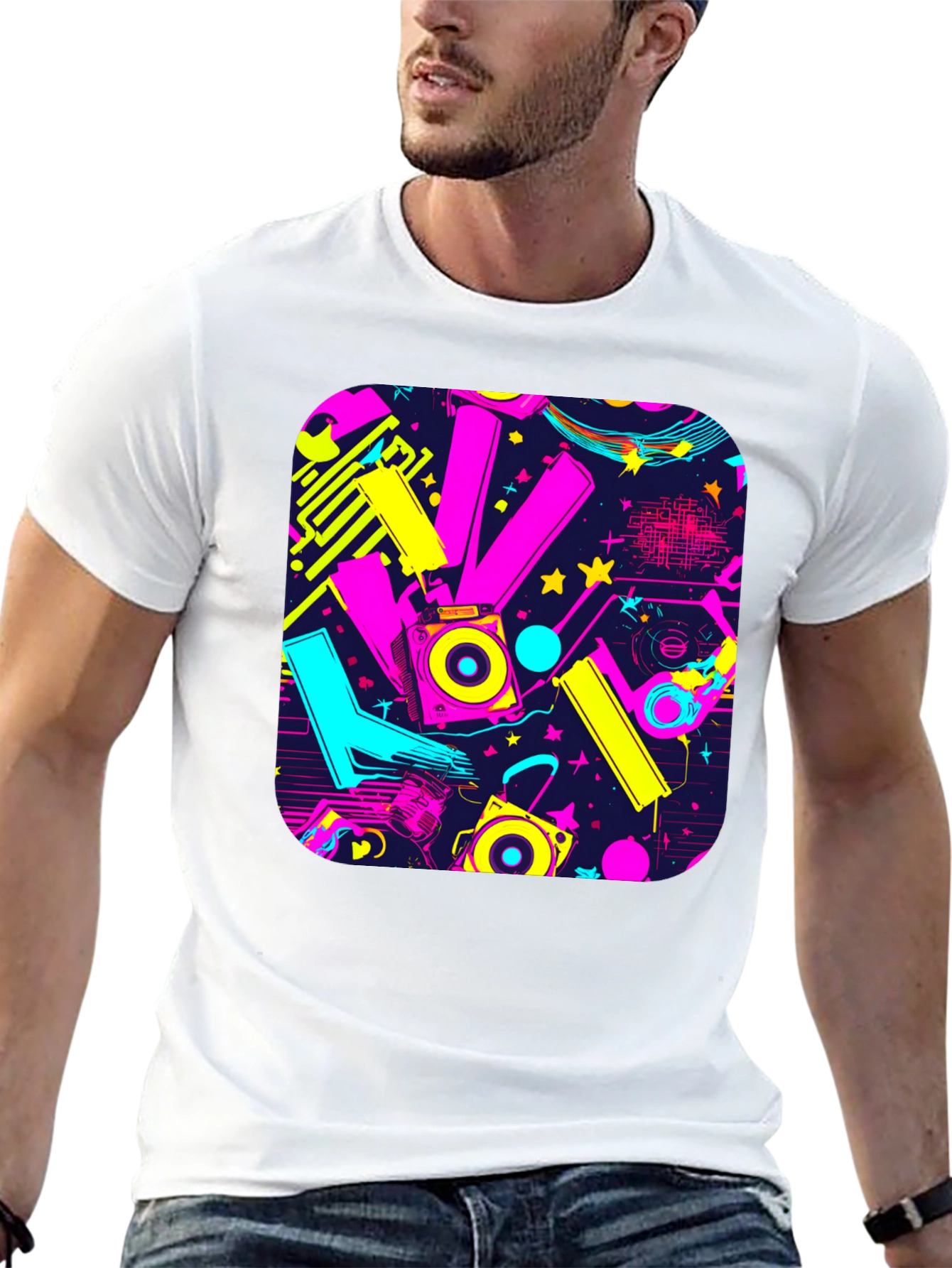 Retro 80s Synthwave Style Black Graphic Tee