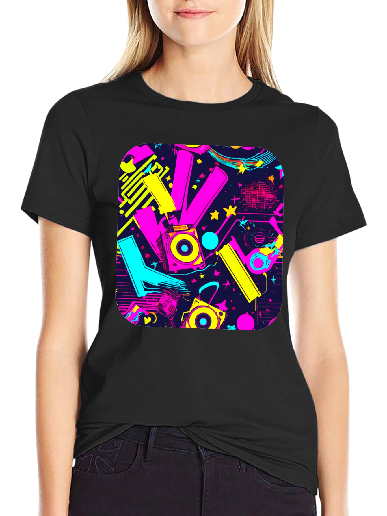 Retro 80s Synthwave Style Black Graphic Tee