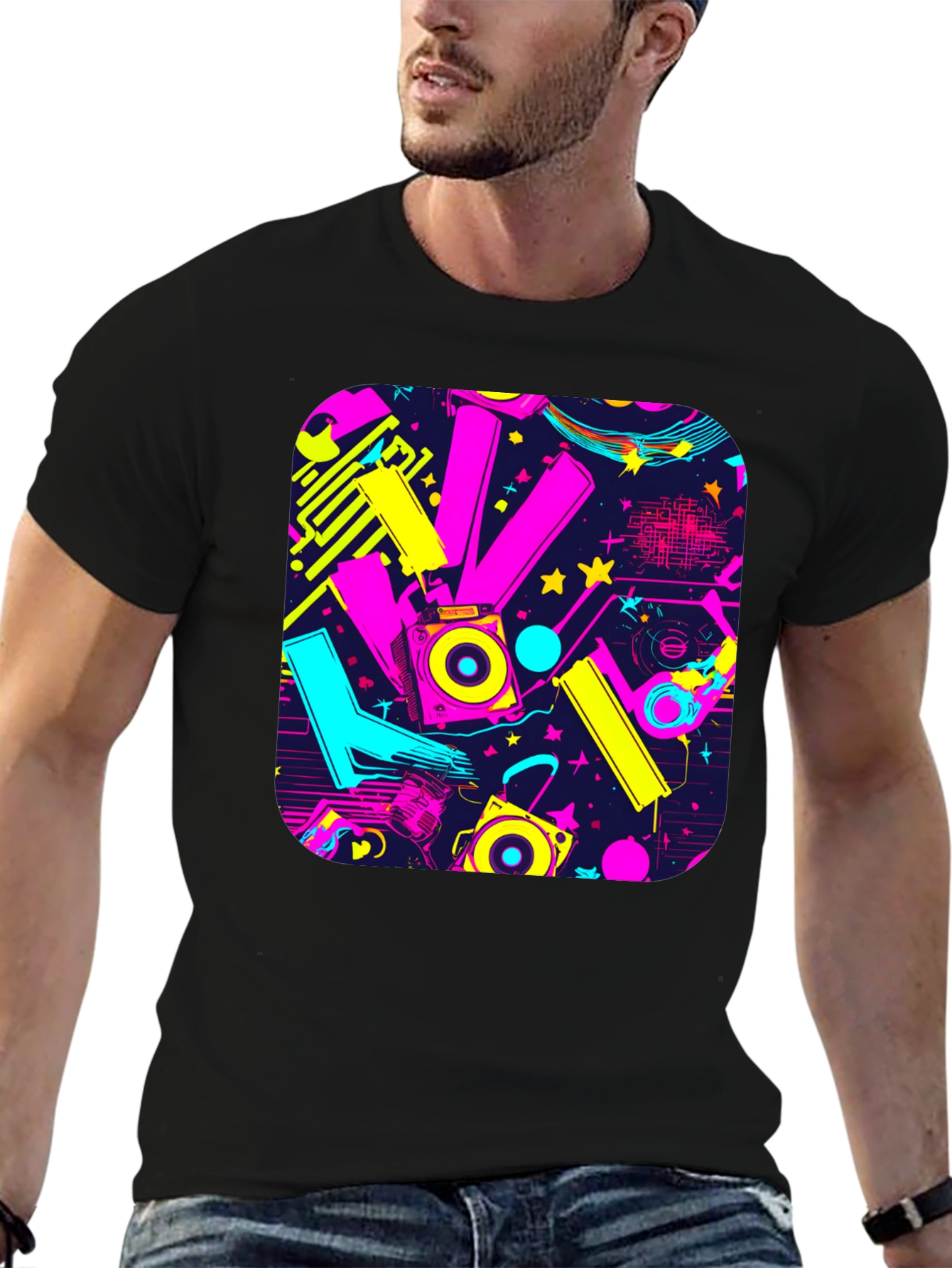 Retro 80s Synthwave Style Black Graphic Tee