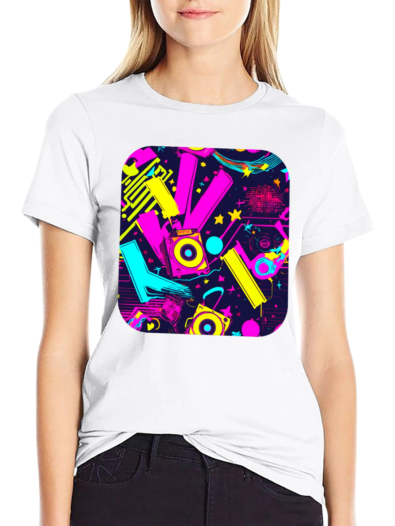 Retro 80s Synthwave Style Black Graphic Tee