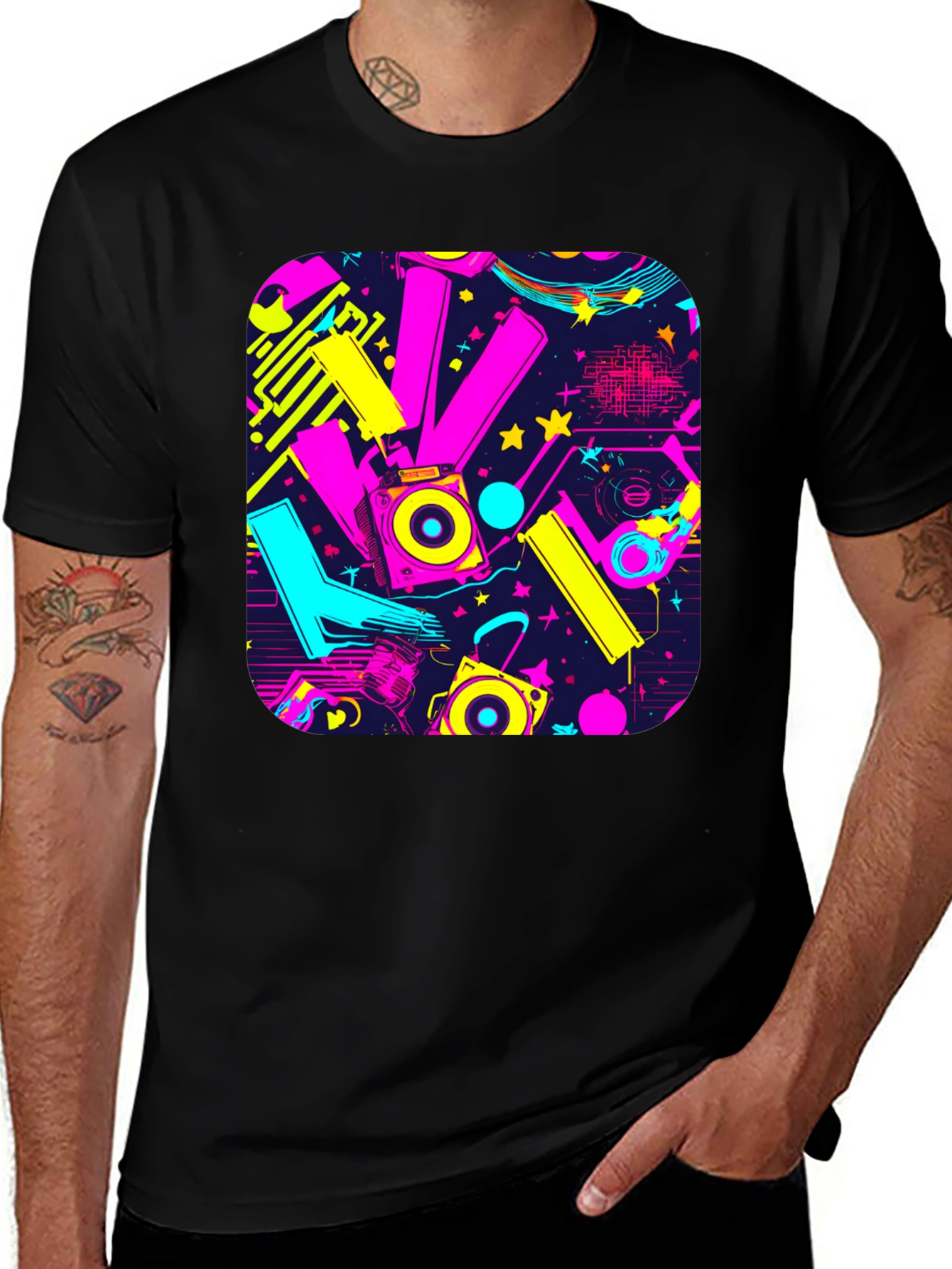Retro 80s Synthwave Style Black Graphic Tee