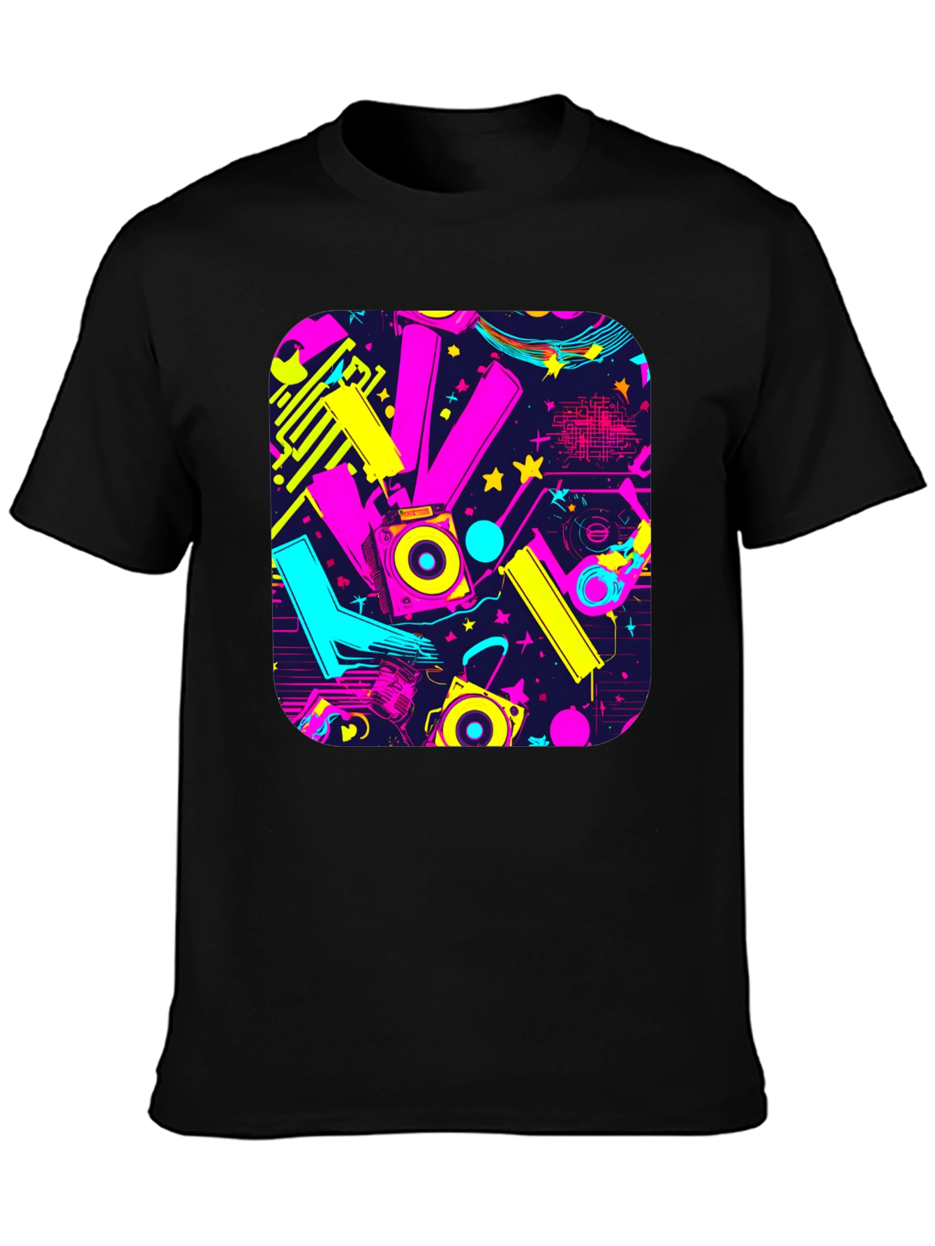 Retro 80s Synthwave Style Black Graphic Tee