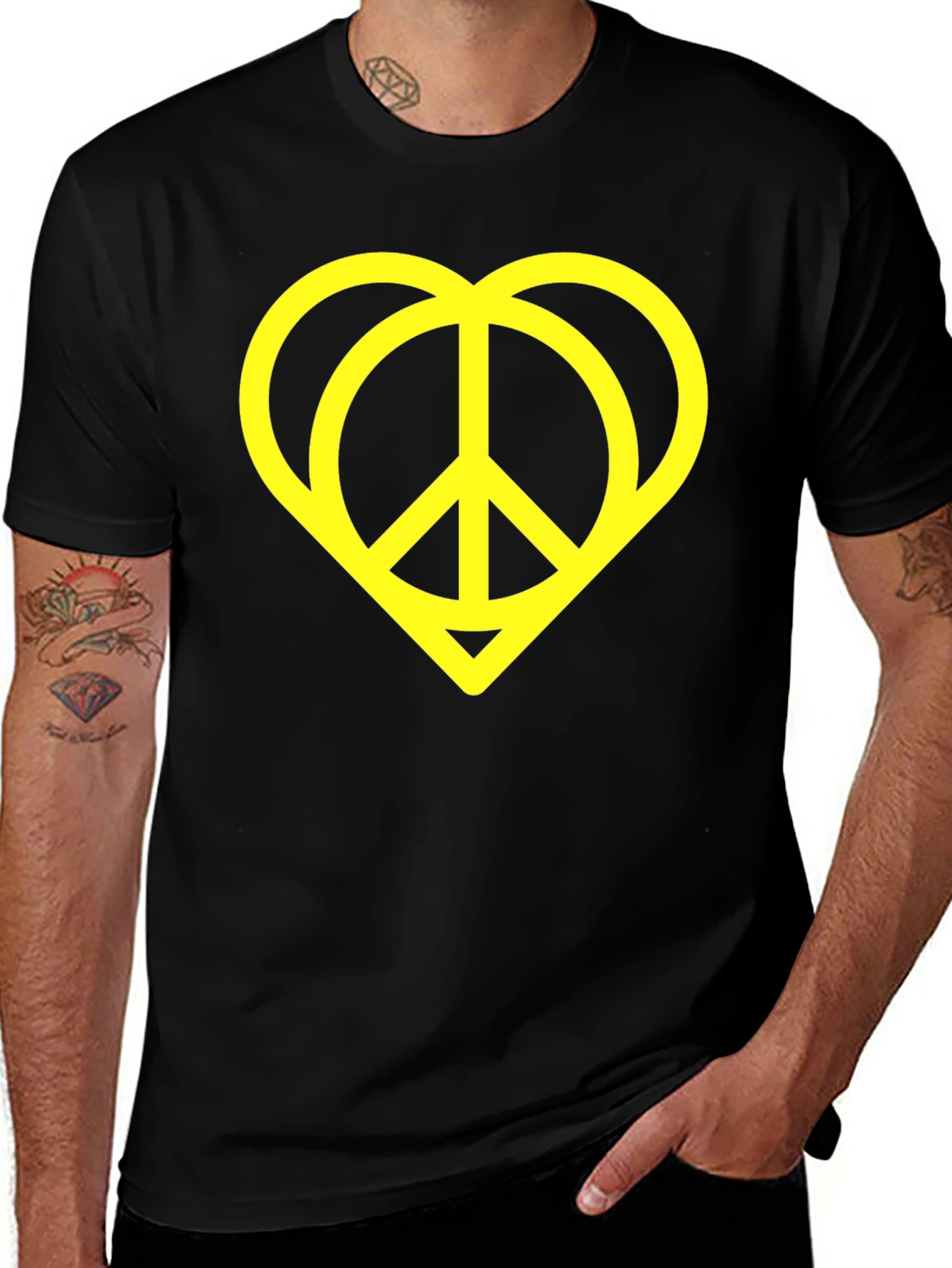 Peace & Love Heart Graphic Tee - Black