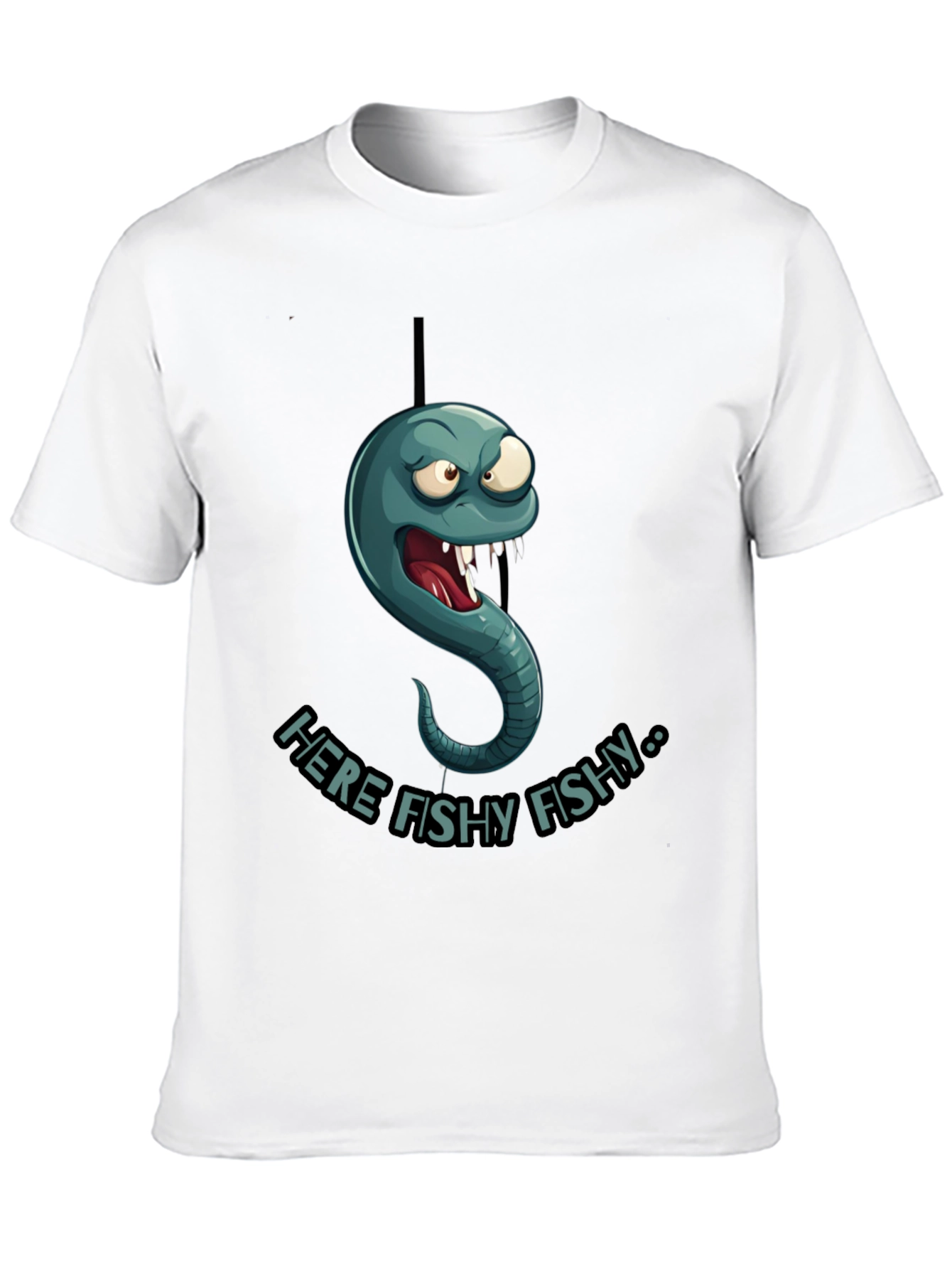 Here Fishy Fishy Worm Graphic T-Shirt