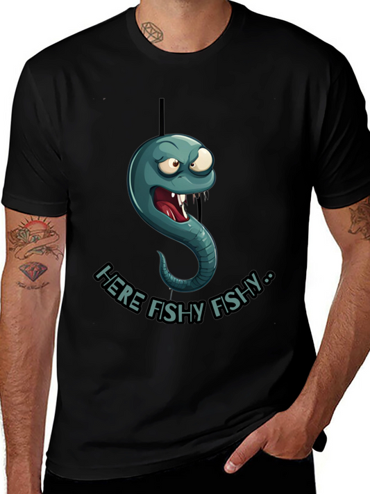 Here Fishy Fishy Worm Graphic T-Shirt