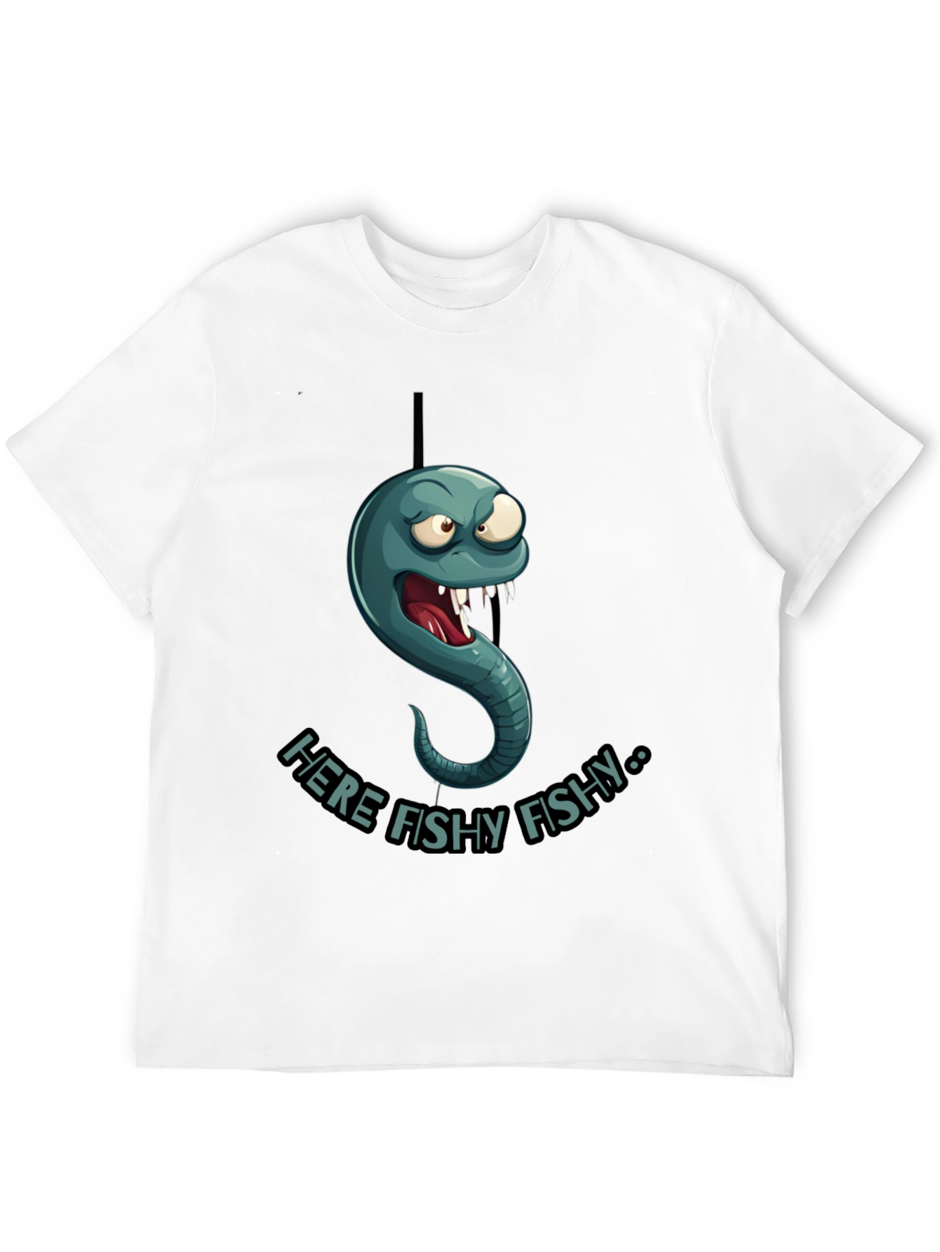 Here Fishy Fishy Worm Graphic T-Shirt