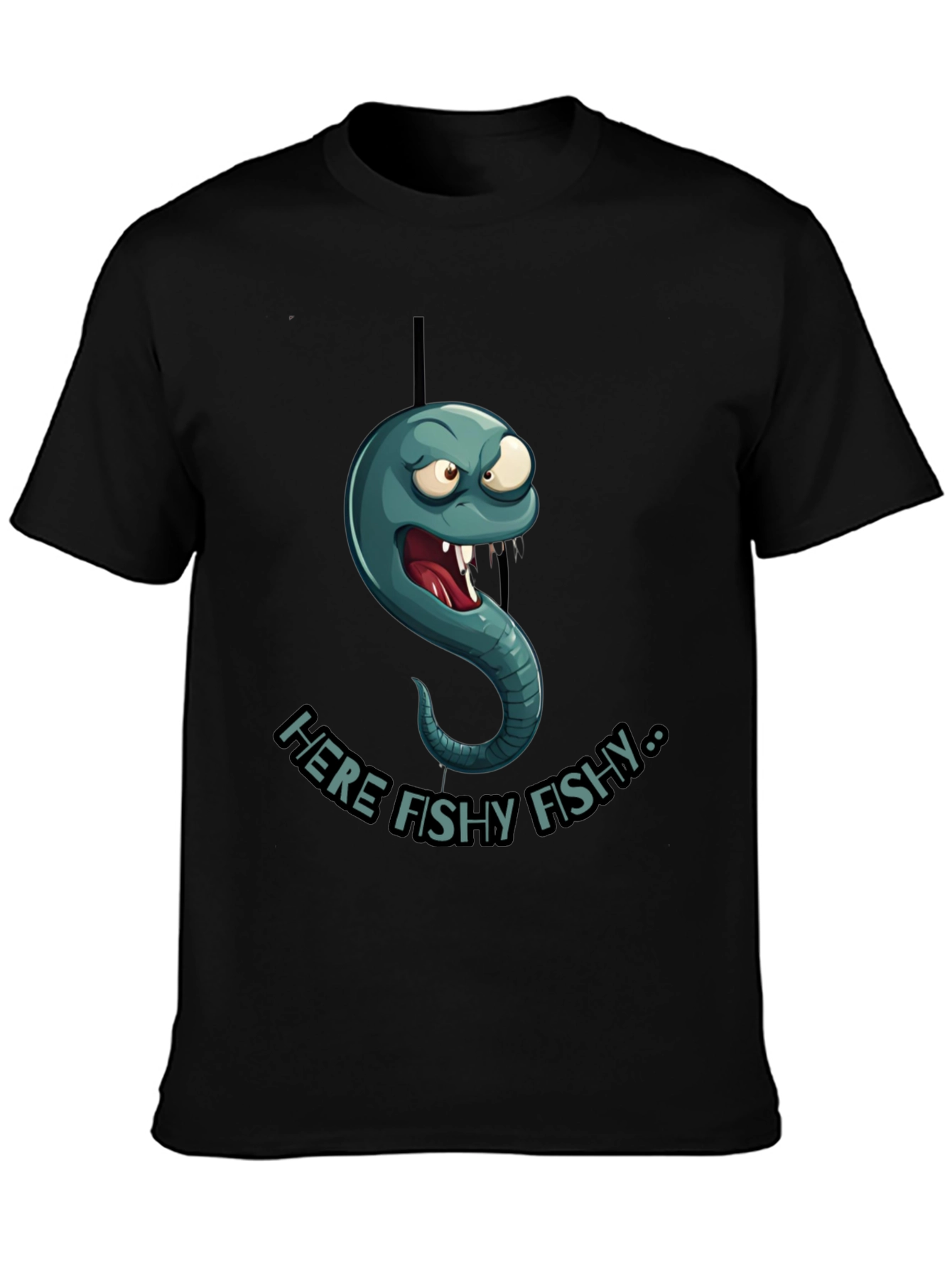Here Fishy Fishy Worm Graphic T-Shirt