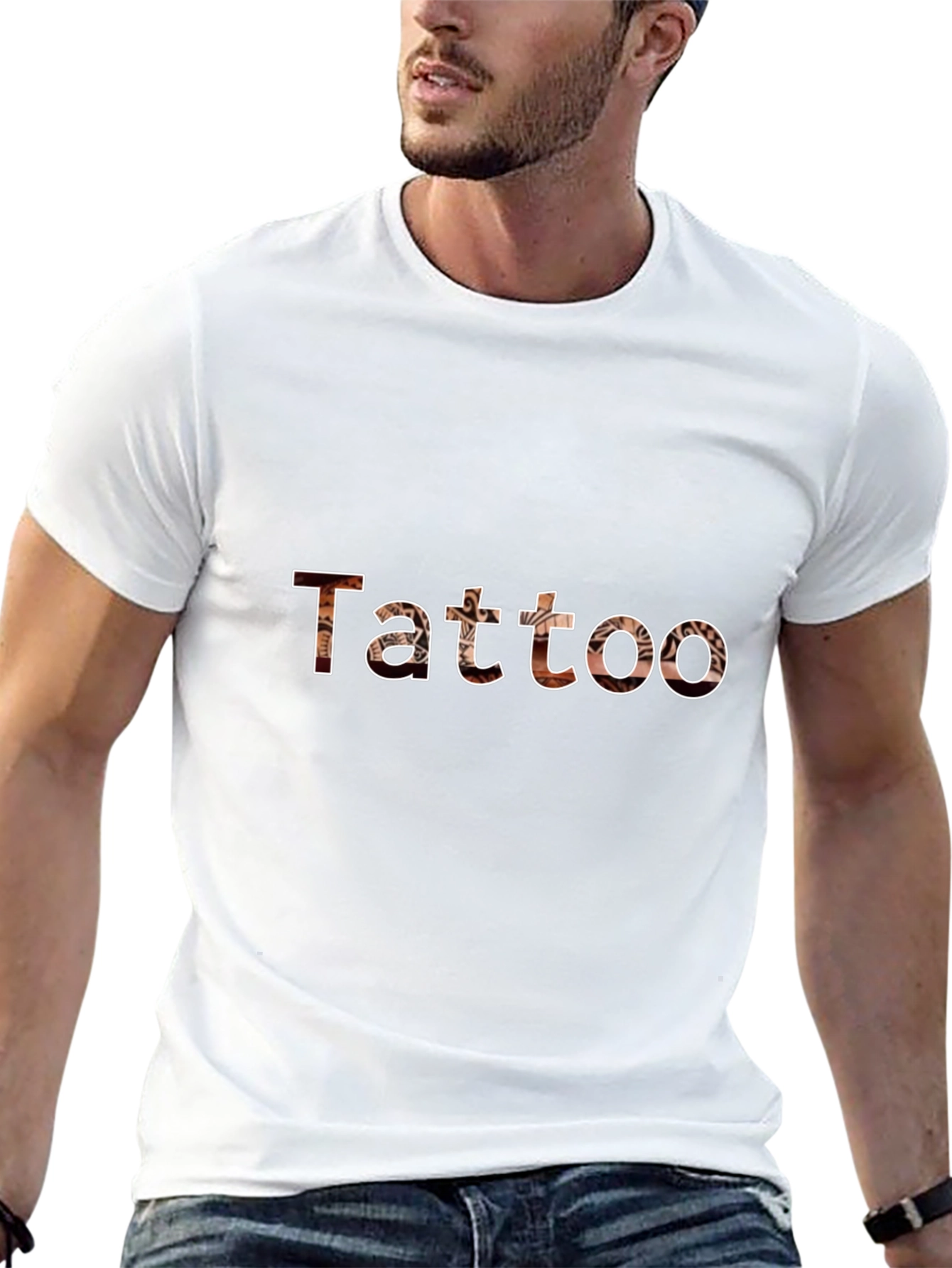 Tattoo Print Crew Neck Short Sleeve Black T-Shirt